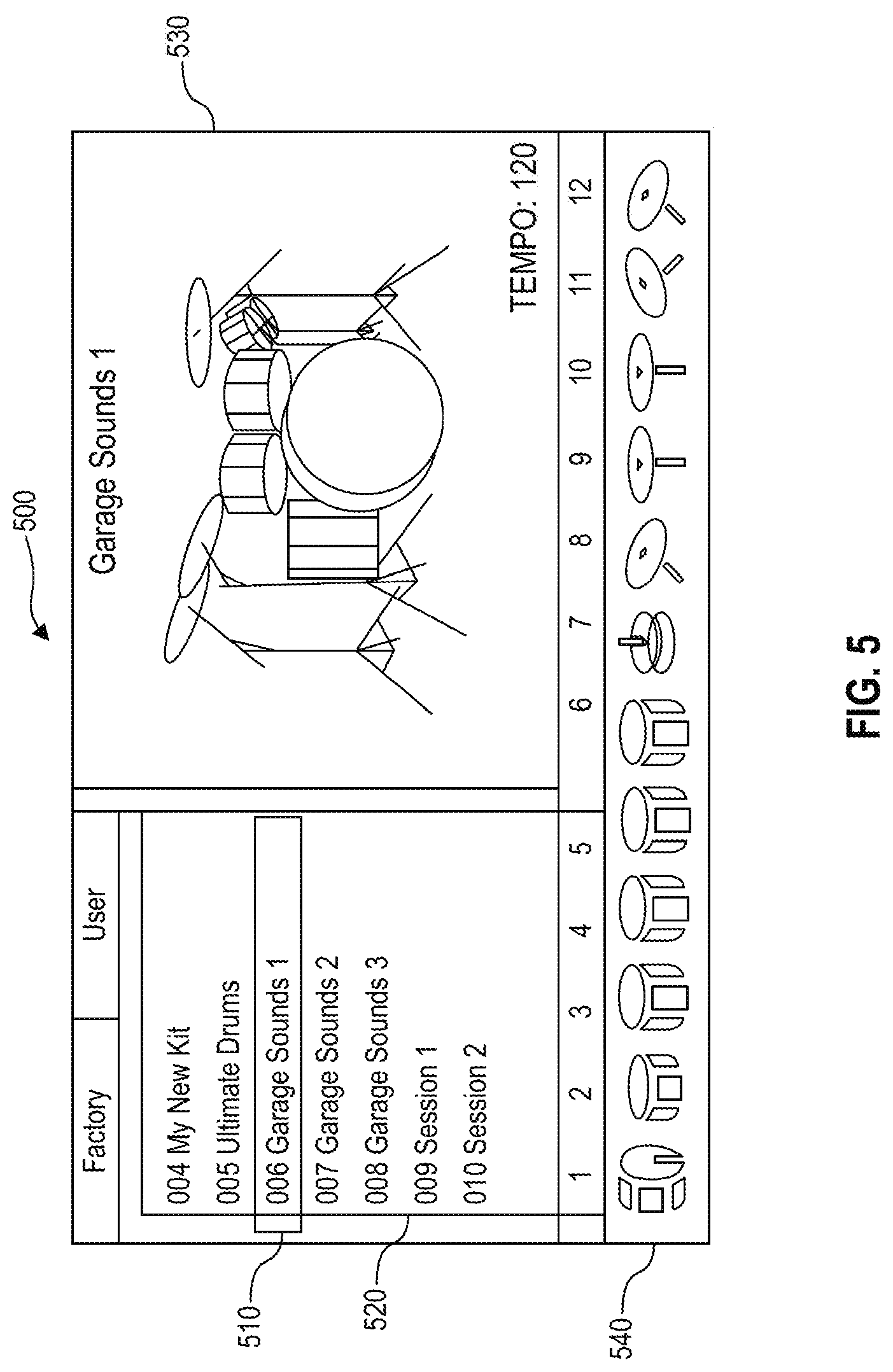 Patent US12315479 Figure 5 – Systems and methods for generating a graphical representation of a strike velocity of an electronic drum pad