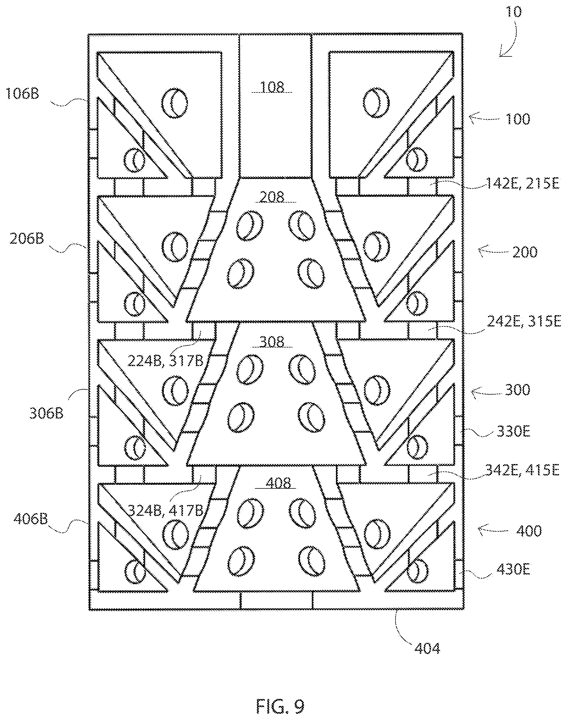 Patent US12315485 Figure 5 – Metamaterial design with perforated nozzles for acoustic noise reduction