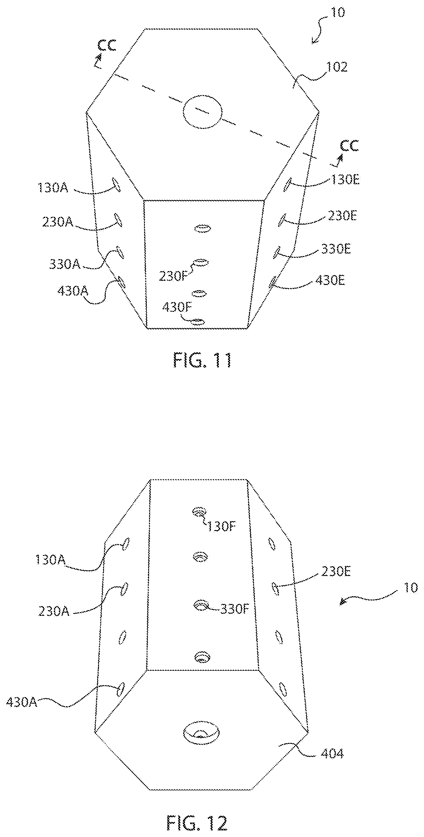 Patent US12315485 Figure 7 – Metamaterial design with perforated nozzles for acoustic noise reduction