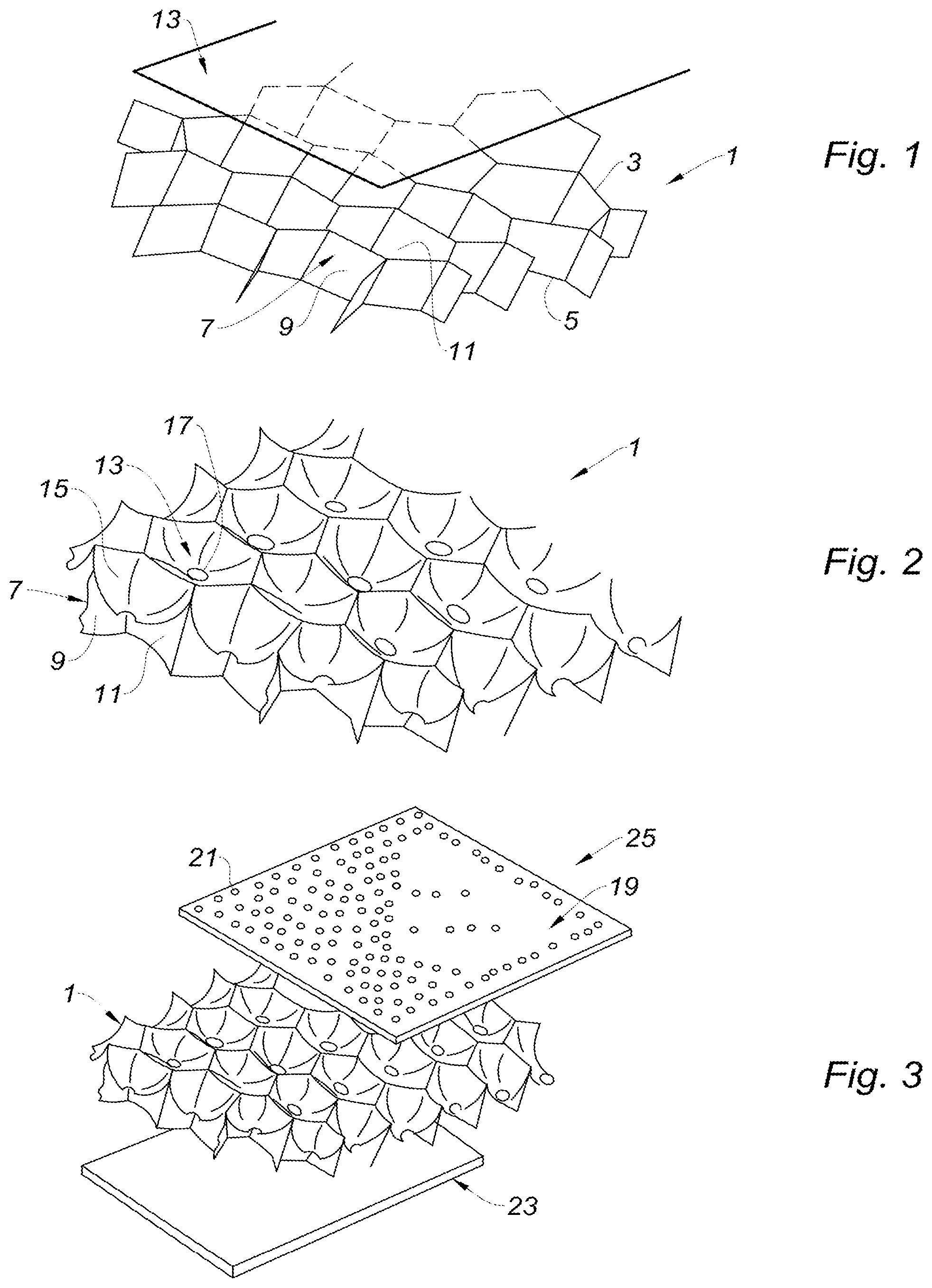 Patent US12315486 Figure 1 – Method for creating alveolar cores having open inner conical shapes