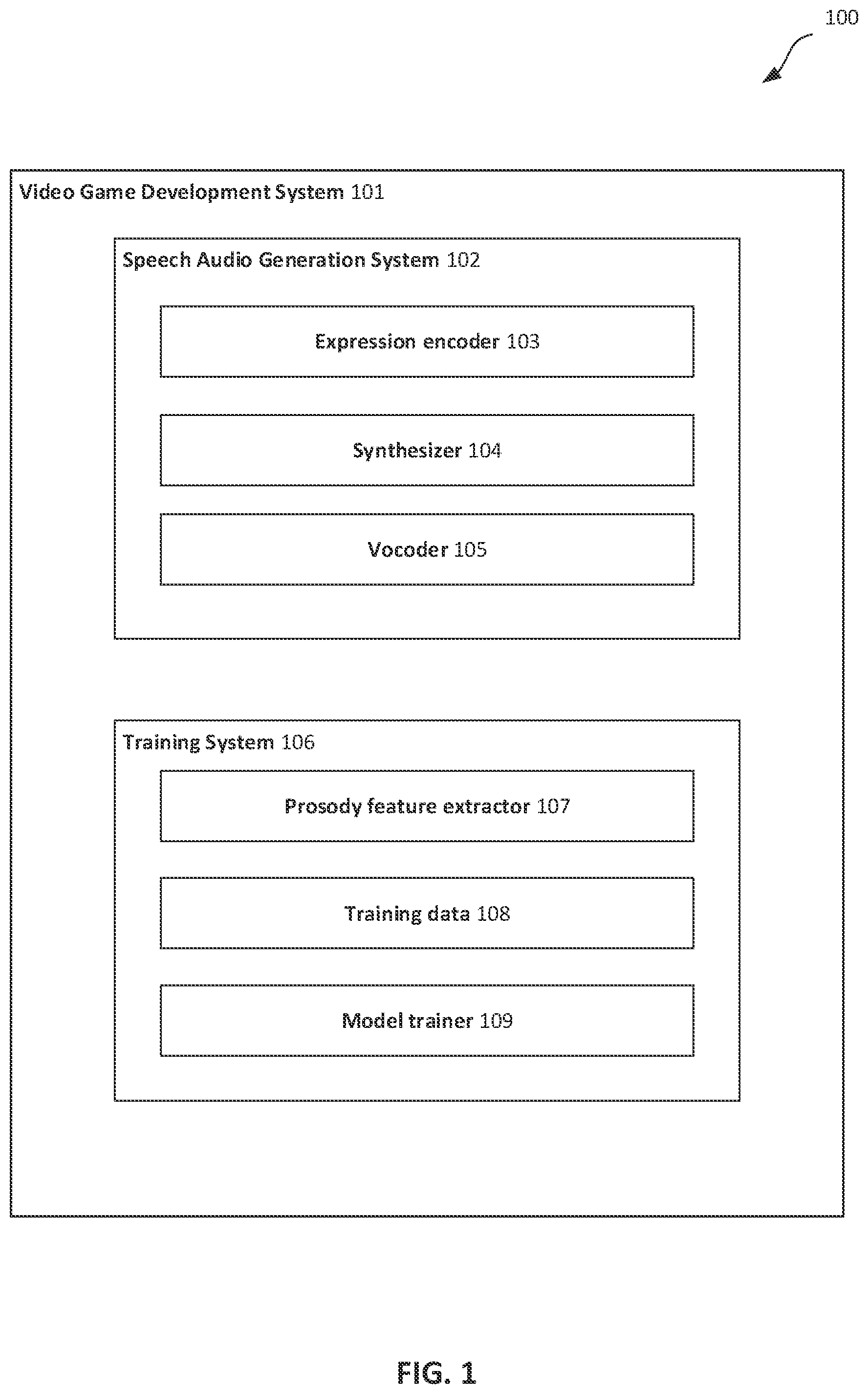 Patent US12315491 — Expressive speech audio generation for video games — Figure 1