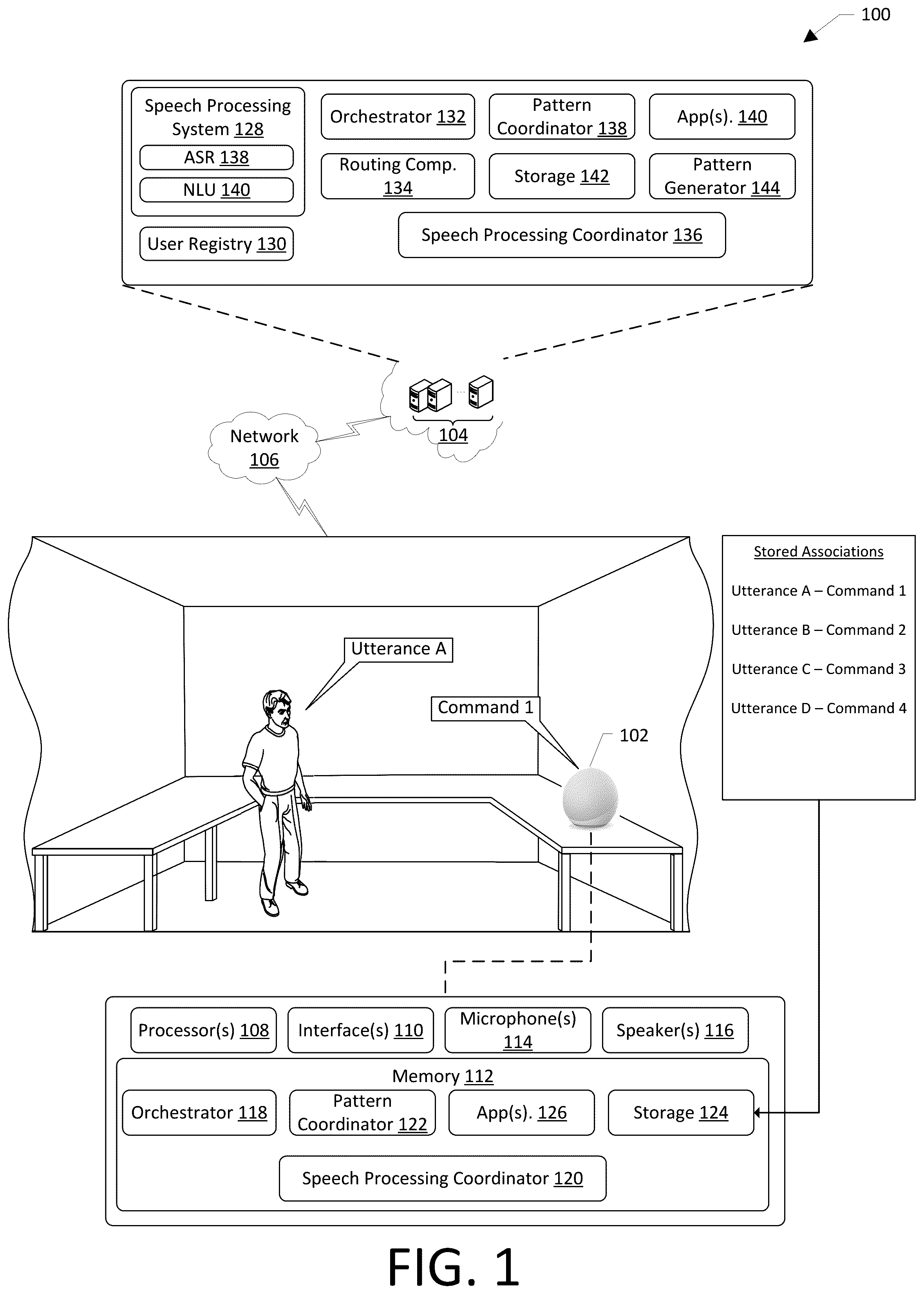 Patent US12315502 Figure 1 – On-device commands utilizing utterance patterns