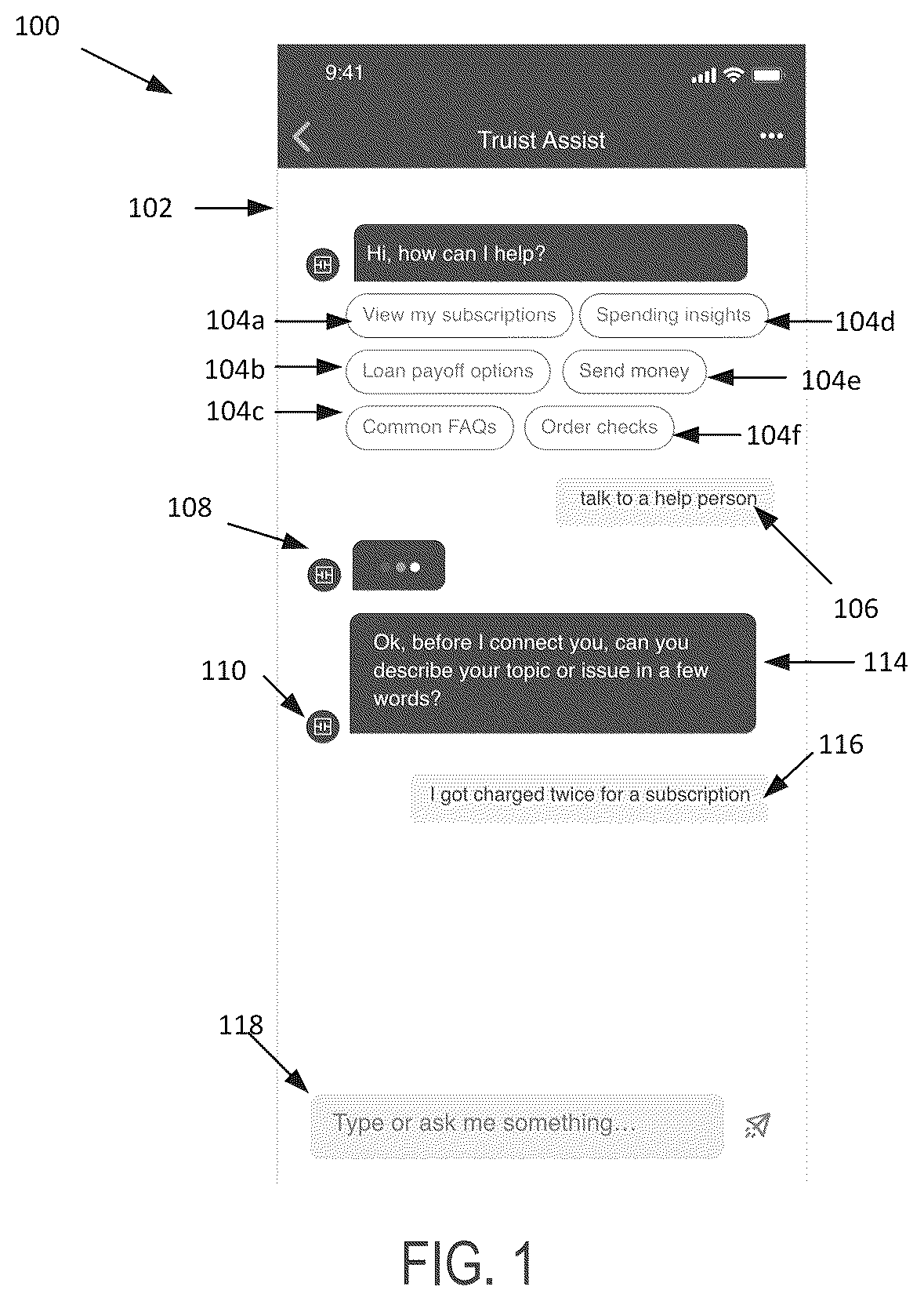 Patent US12315509 Figure 1 – Optimized virtual assistant for connecting a user to a live agent