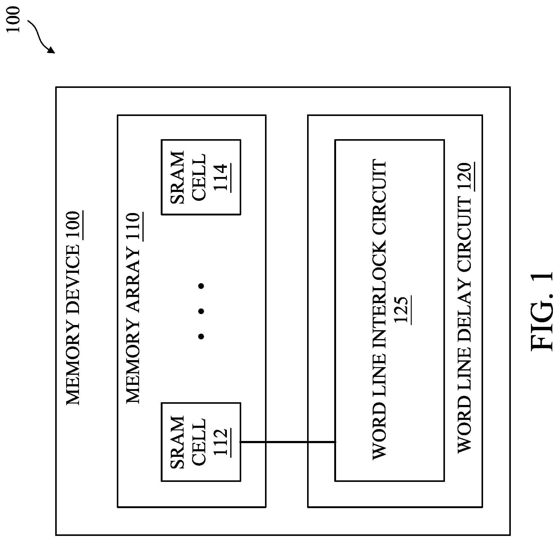 Patent US12315552 Figure 1 – Word line delay interlock circuit for write operation