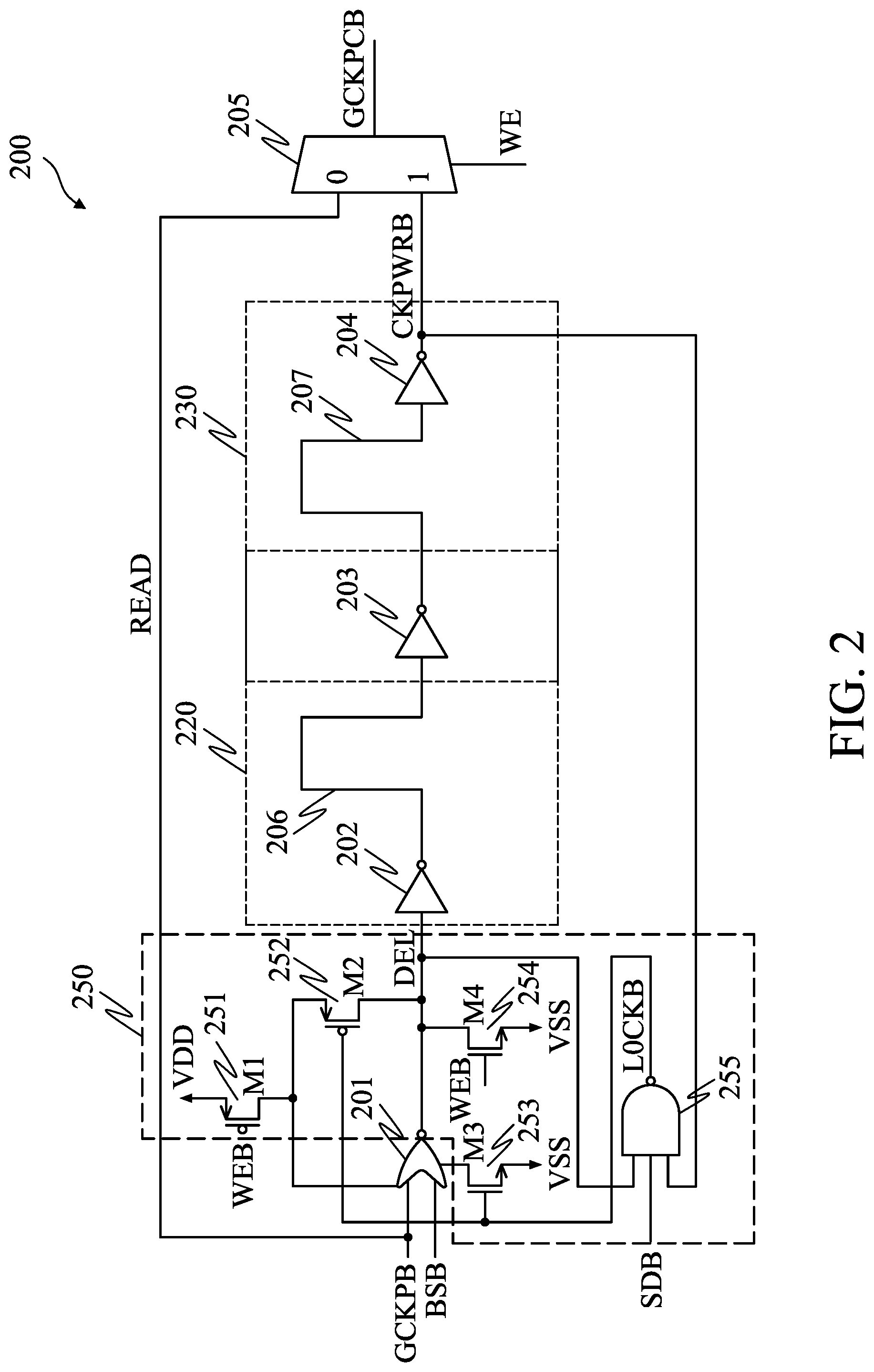Patent US12315552 Figure 2 – Word line delay interlock circuit for write operation