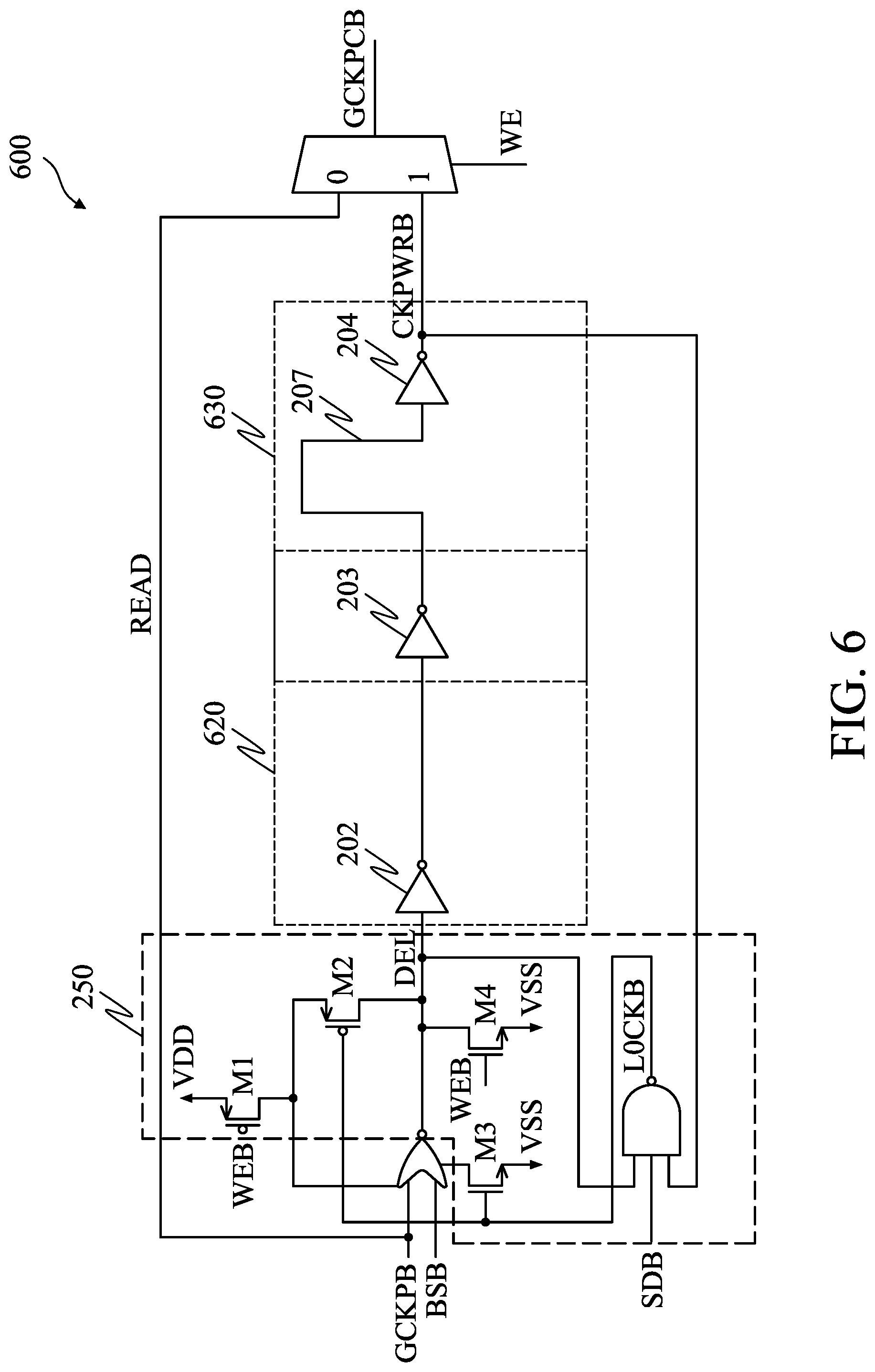 Patent US12315552 Figure 6 – Word line delay interlock circuit for write operation