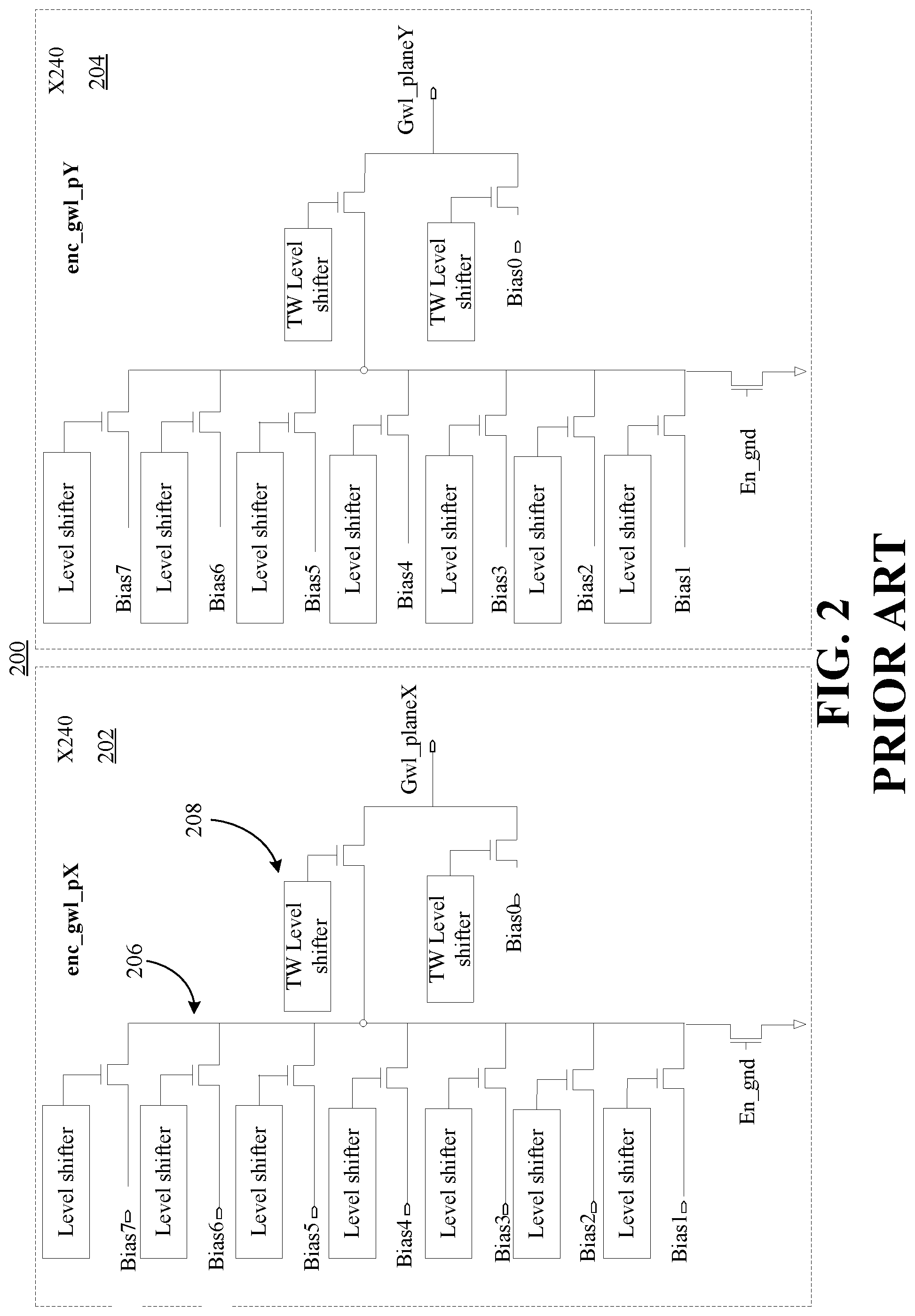 Patent US12315567 Figure 2 – Grouped global wordline driver with shared bias scheme