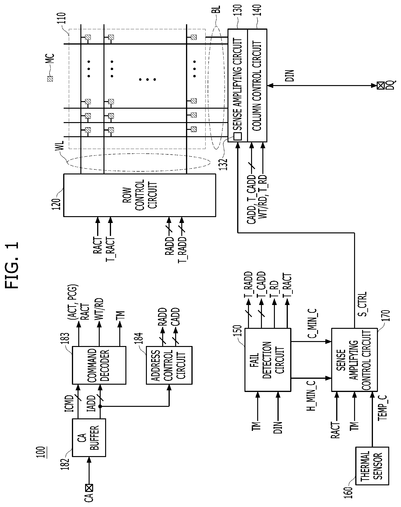 Patent US12315579 Figure 1 – Memory device including sense amplifying circuit