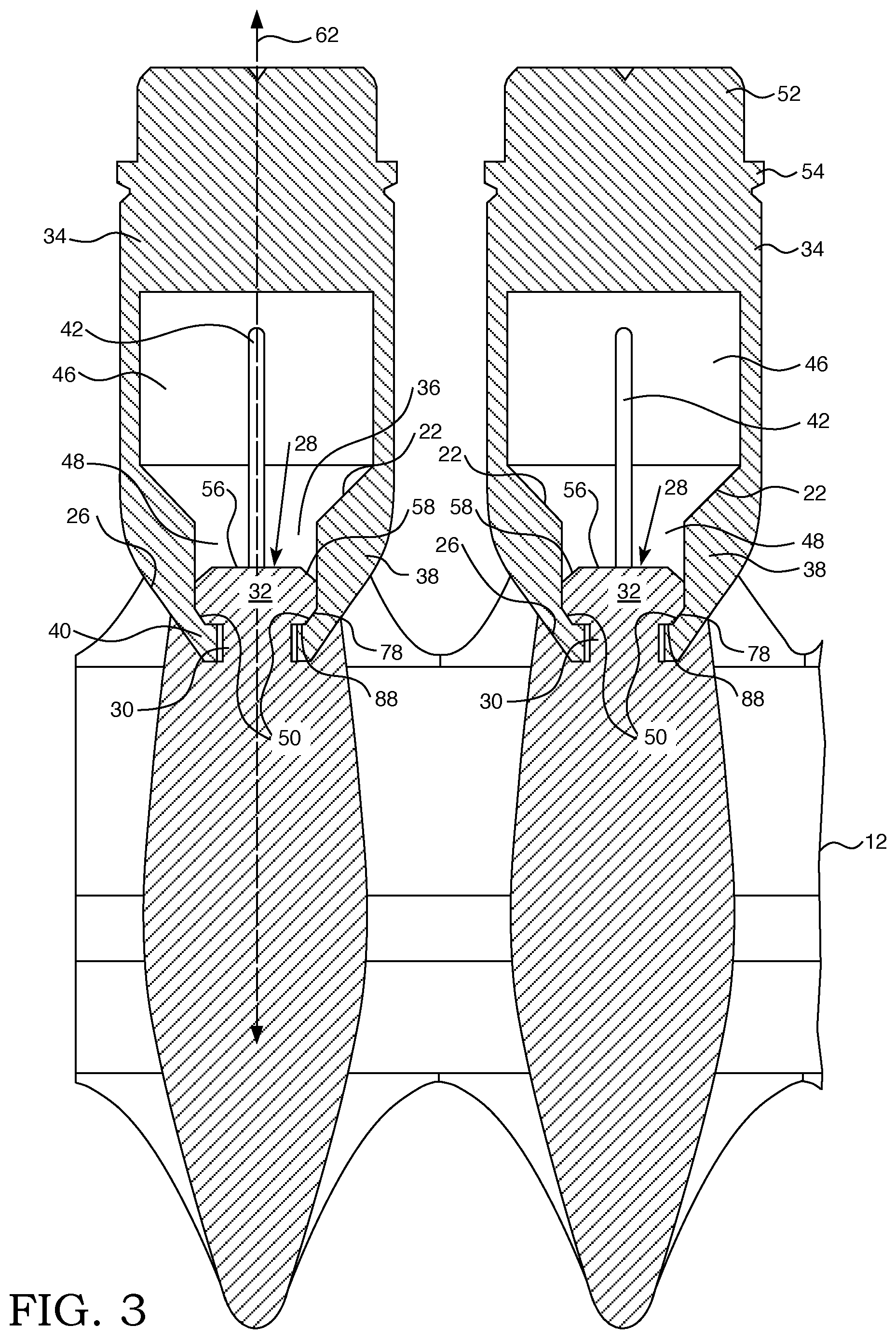 Patent US12315646 Figure 3 – Fuel assembly arrangement for retaining fuel rod end plug to bottom nozzle