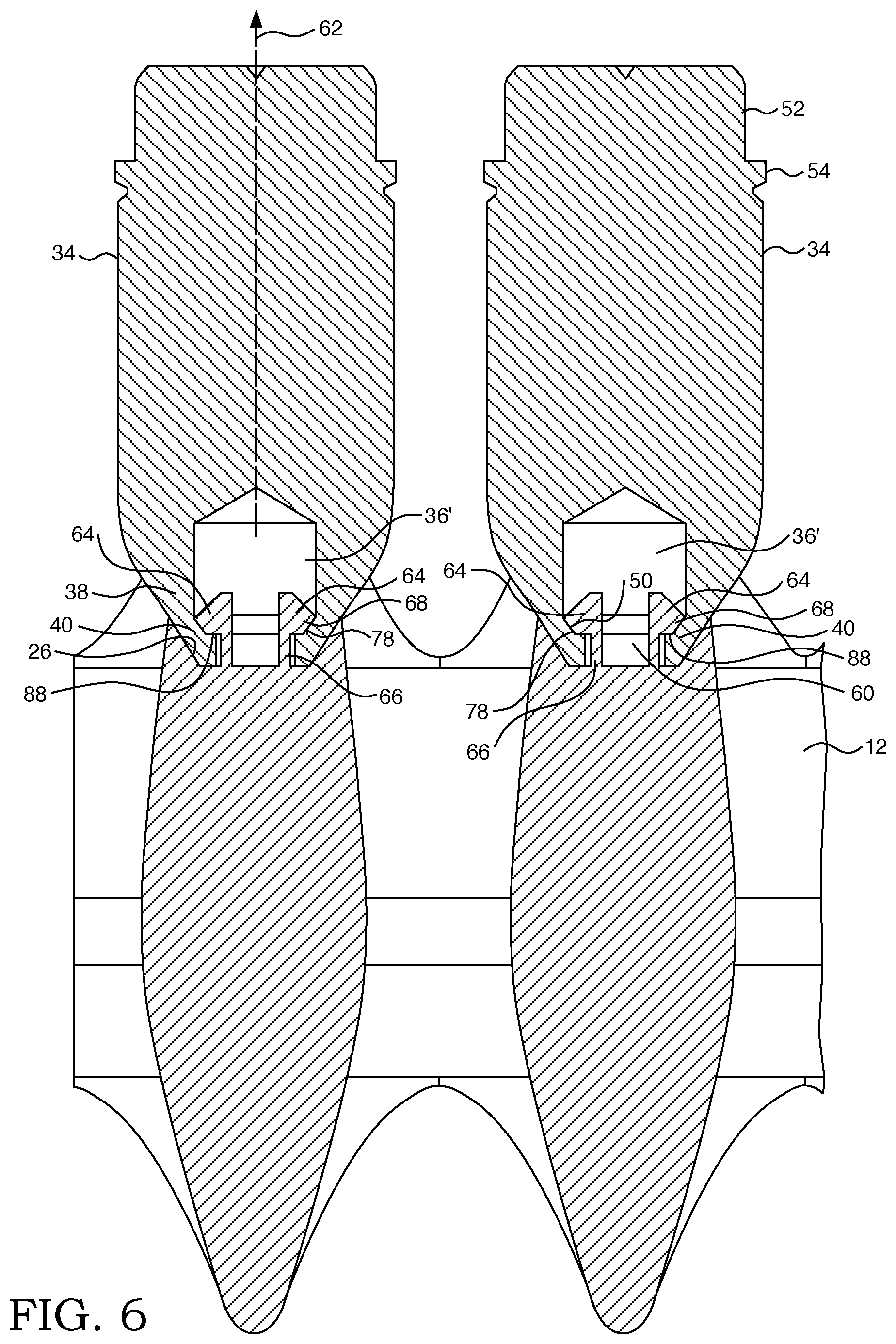 Patent US12315646 Figure 6 – Fuel assembly arrangement for retaining fuel rod end plug to bottom nozzle