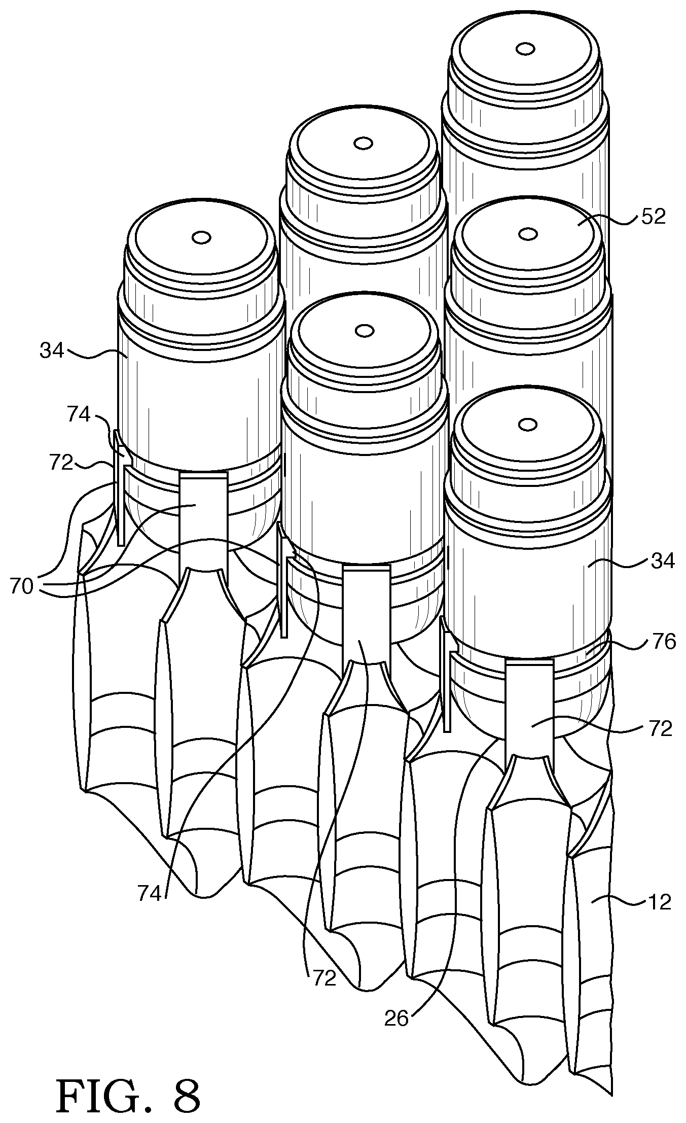 Patent US12315646 Figure 8 – Fuel assembly arrangement for retaining fuel rod end plug to bottom nozzle