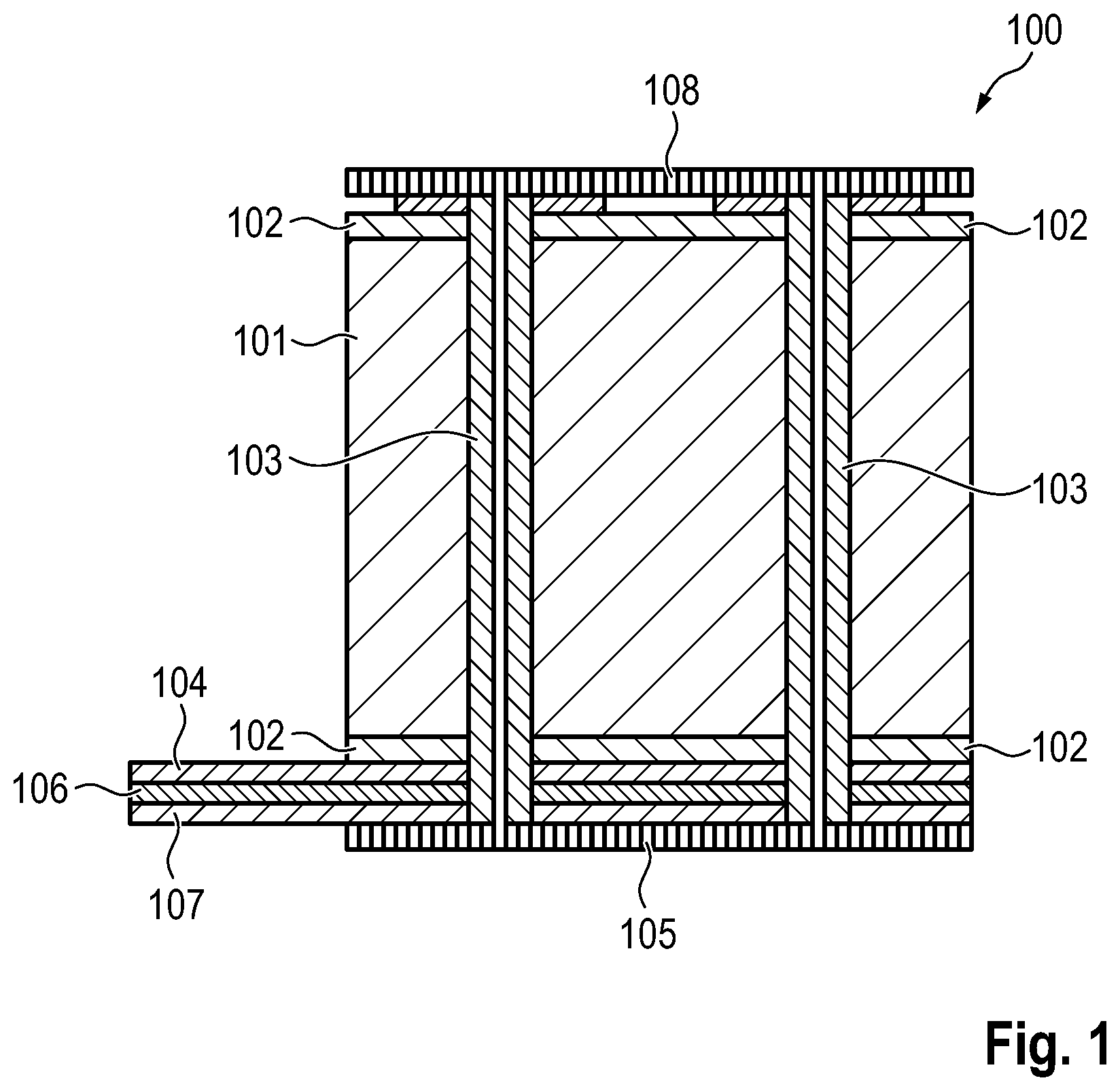Patent US12315676 Figure 1 – Capacitor with electrically conductive cooling channel