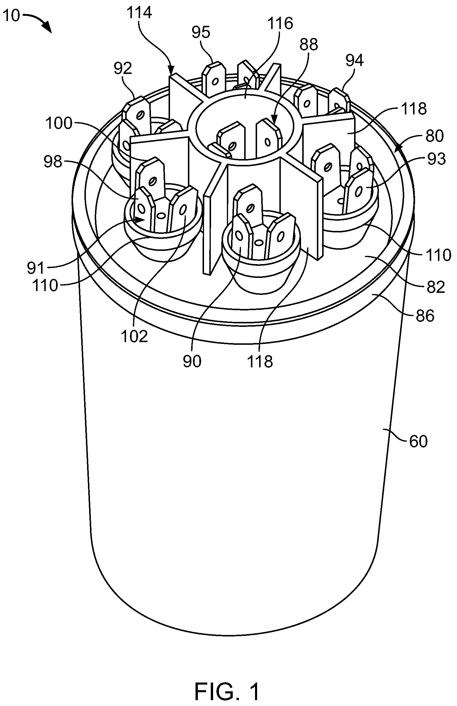 Patent US12315679 Figure 1 – Capacitor with multiple elements for multiple replacement applications