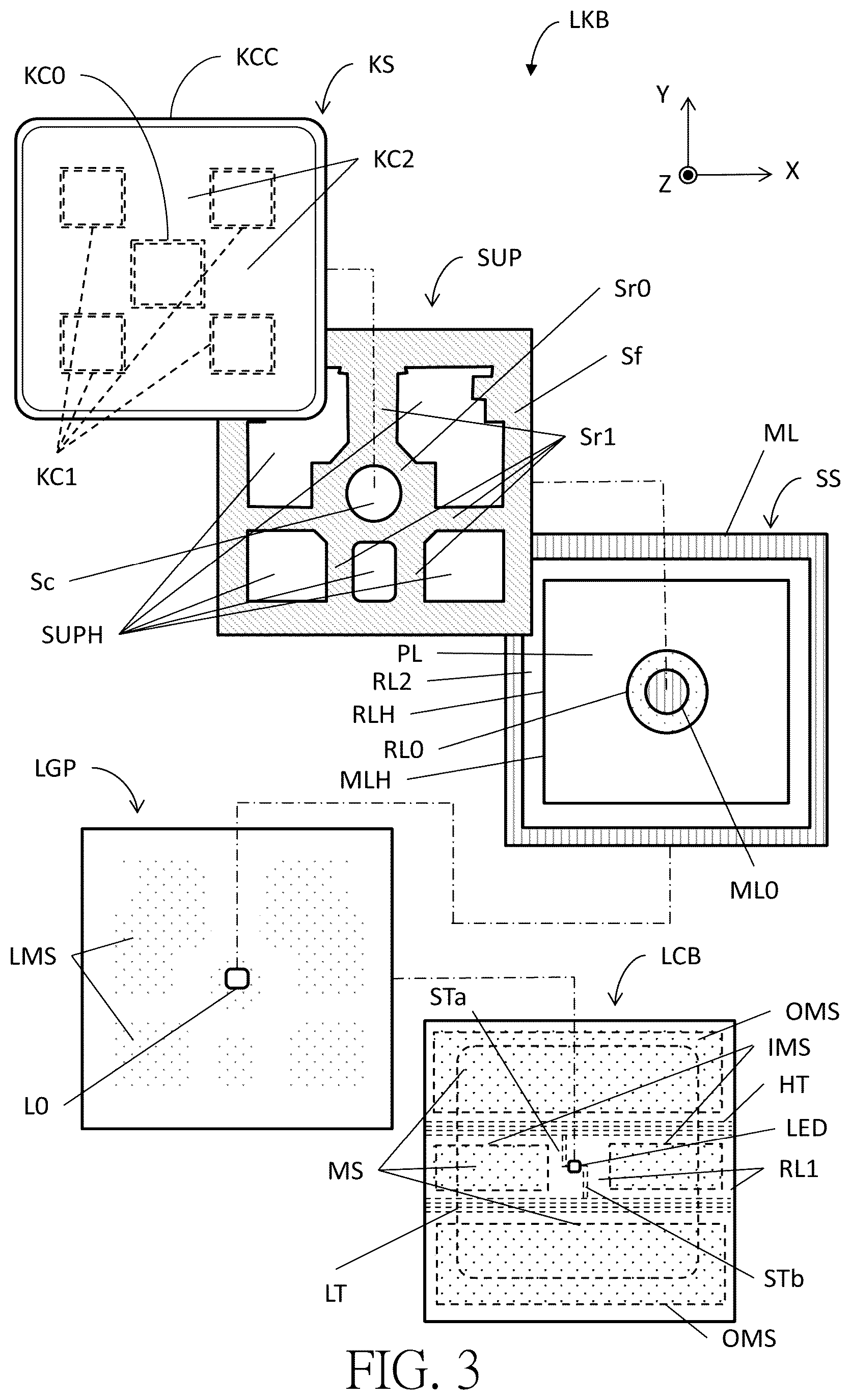 Patent US12315686 Figure 3 – Lighting keyboard, backlight module and lighting board