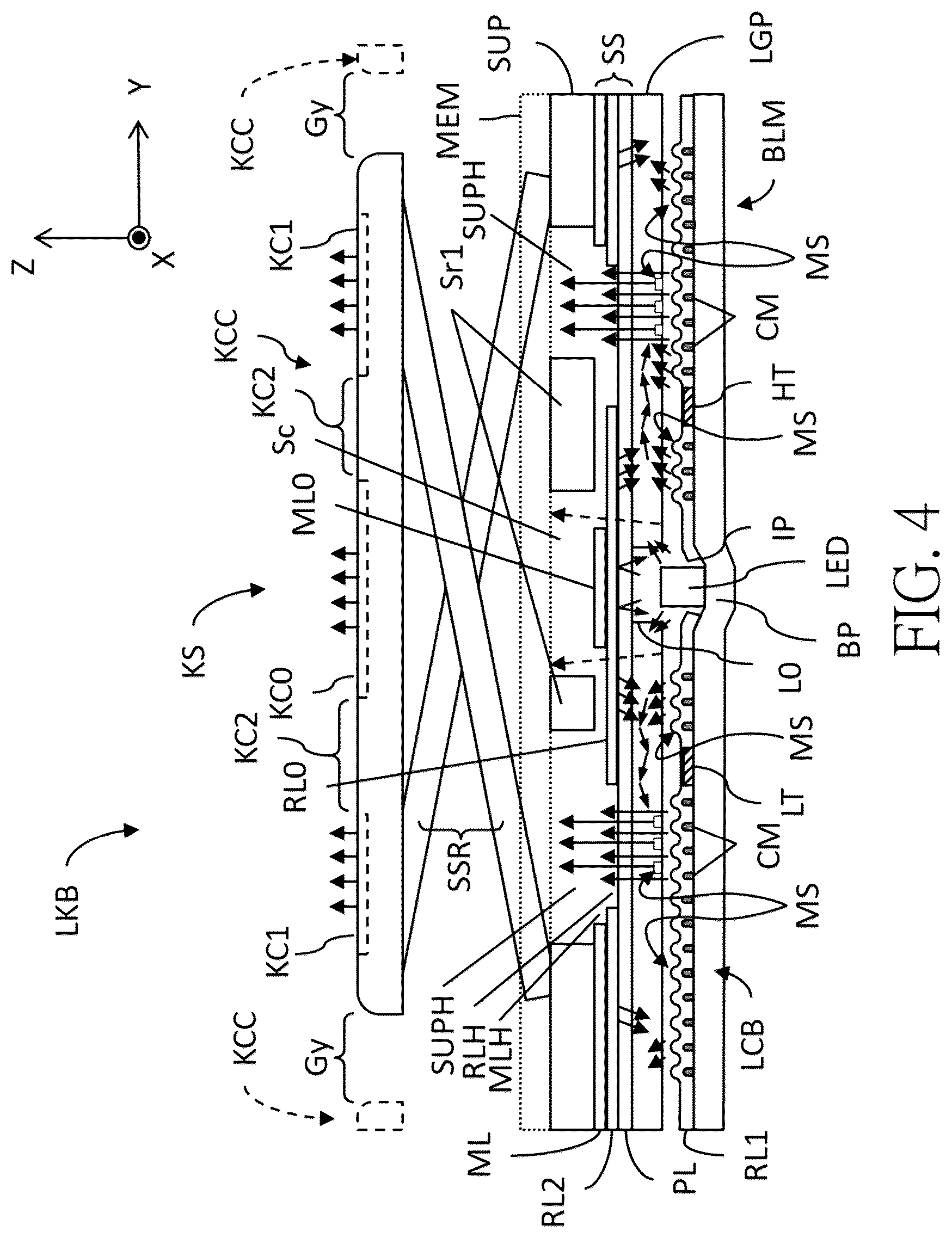 Patent US12315686 Figure 4 – Lighting keyboard, backlight module and lighting board