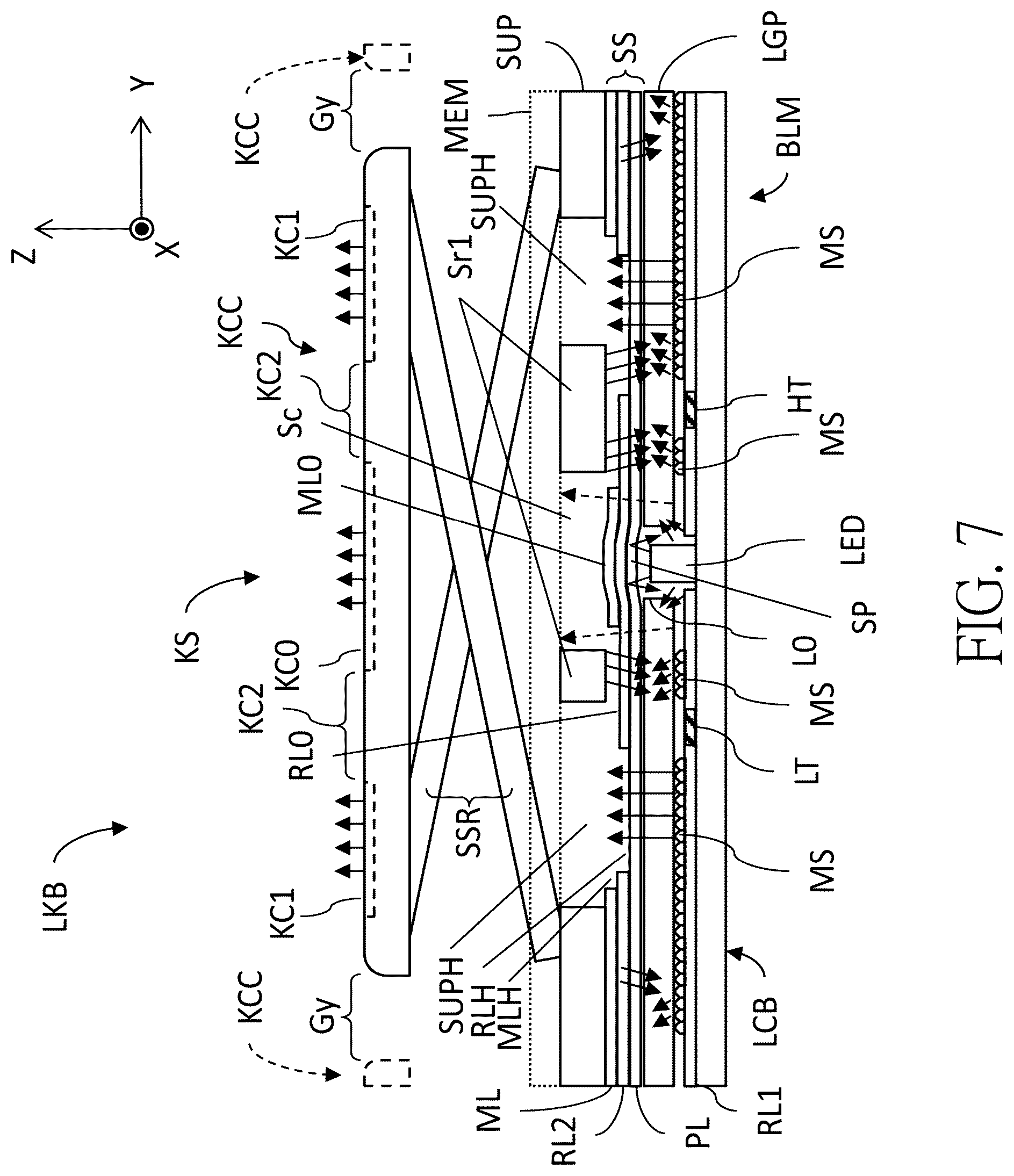 Patent US12315686 Figure 7 – Lighting keyboard, backlight module and lighting board
