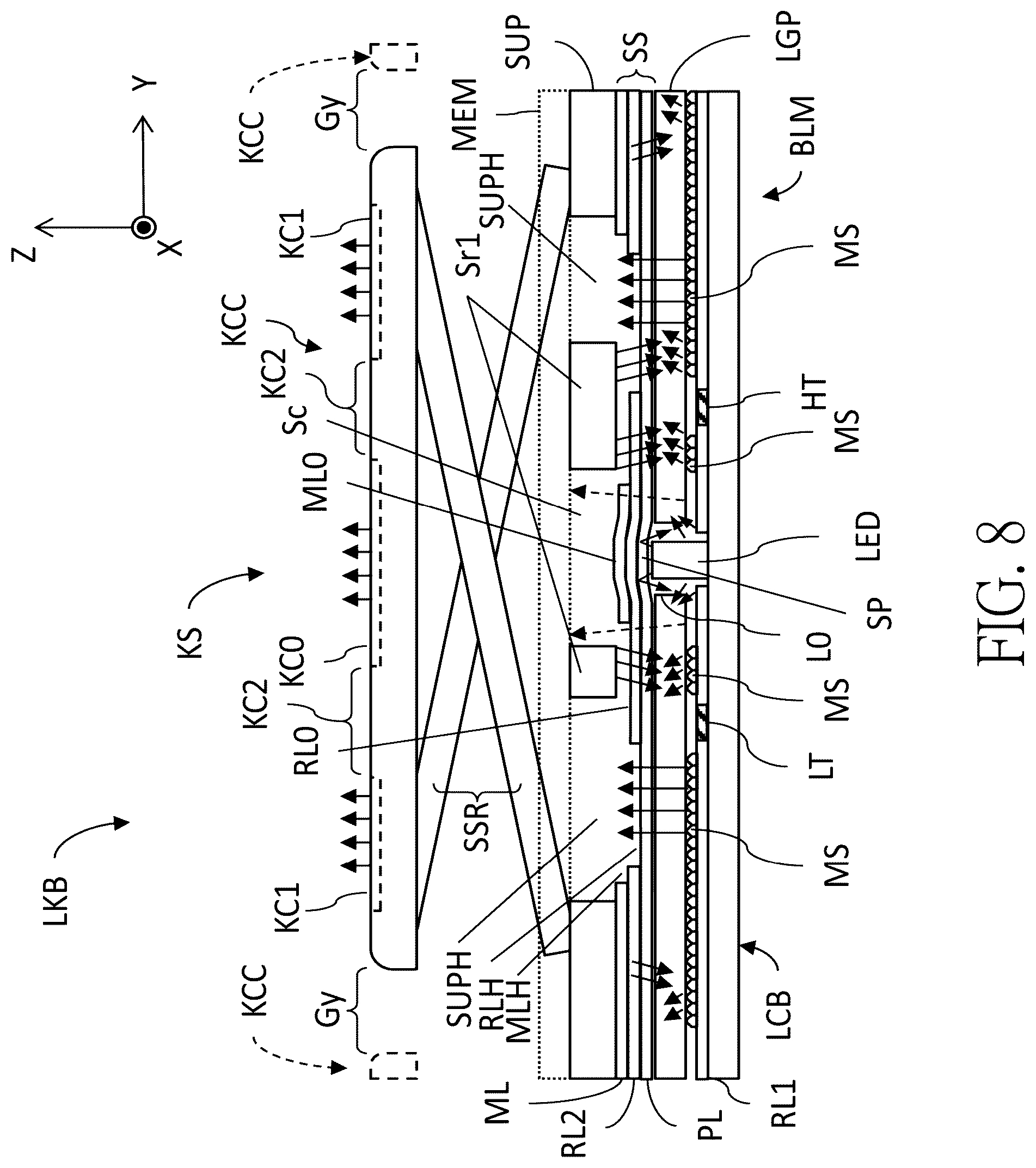 Patent US12315686 Figure 8 – Lighting keyboard, backlight module and lighting board