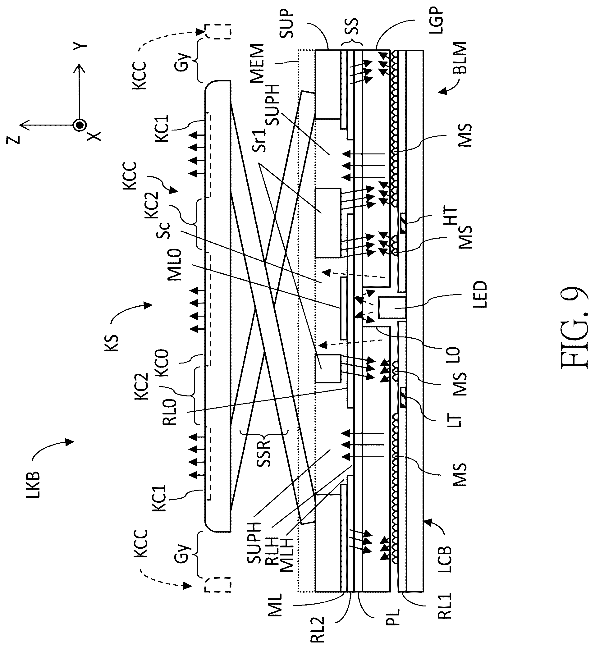 Patent US12315686 Figure 9 – Lighting keyboard, backlight module and lighting board