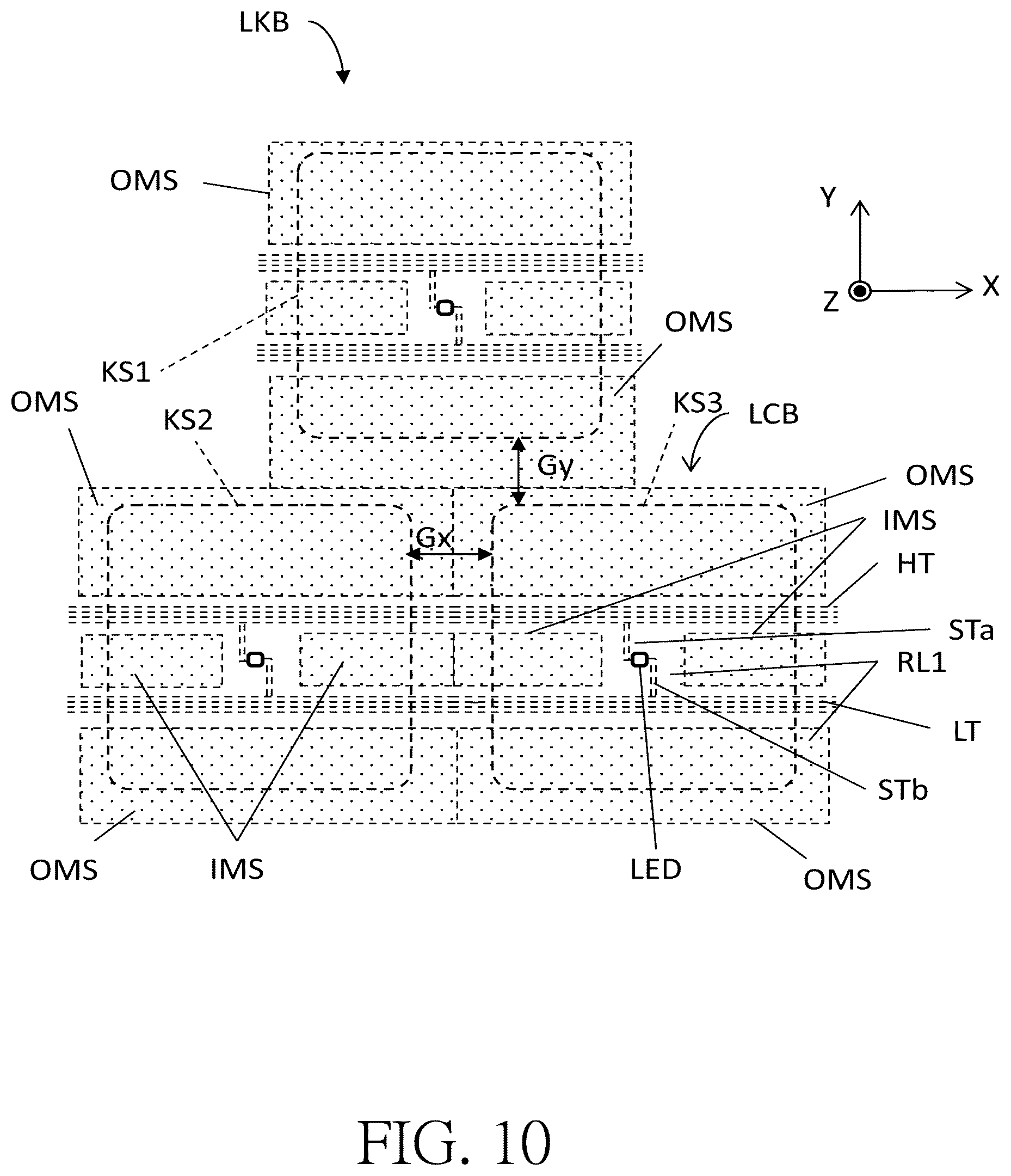 Patent US12315686 Figure 10 – Lighting keyboard, backlight module and lighting board