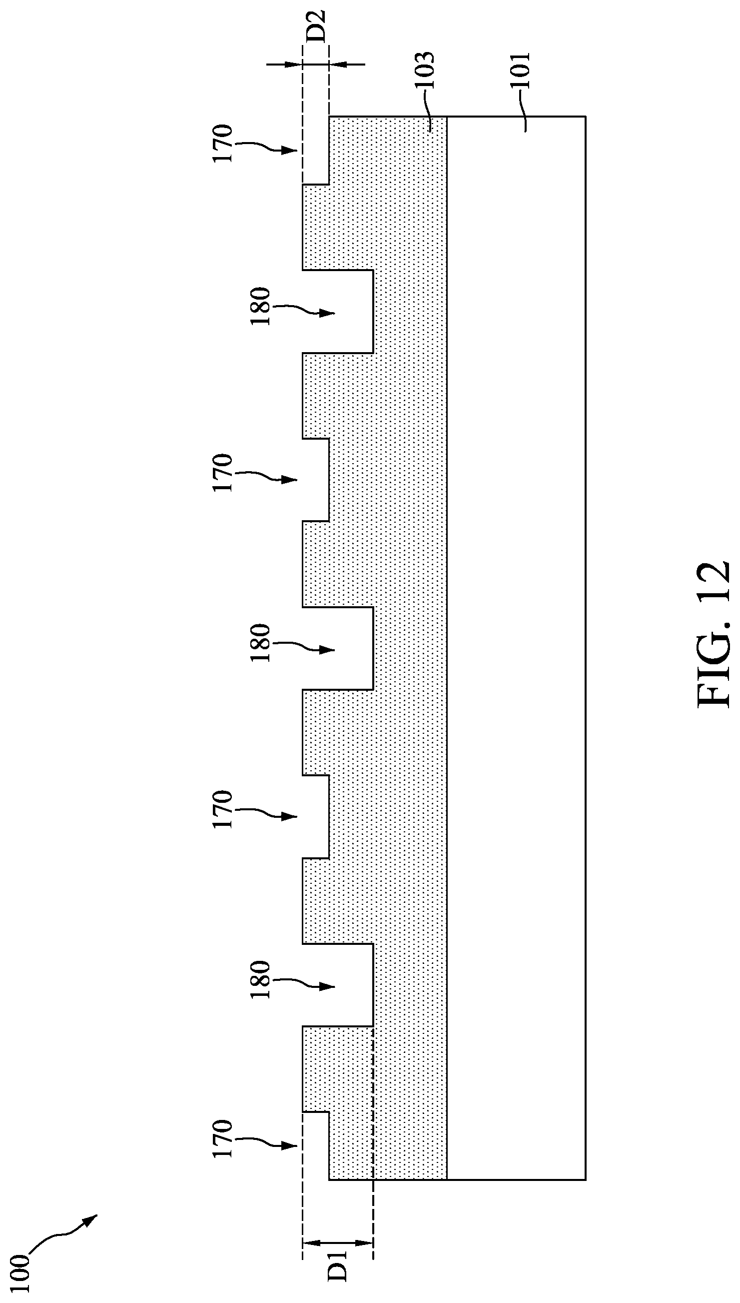 Patent US12315725 Figure 12 – Method for preparing semiconductor device structure having features of different depths