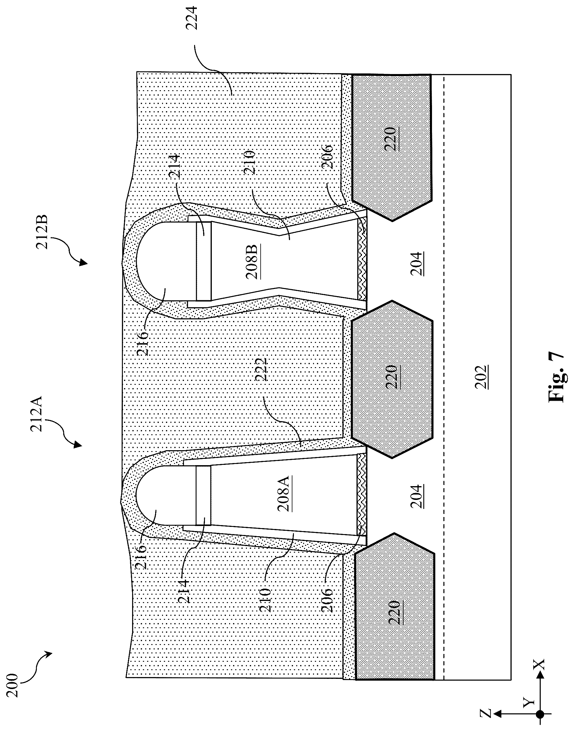 Patent US12315738 Figure 7 – Method of forming a gate structure including semiconductor material implantation into dummy gate stack