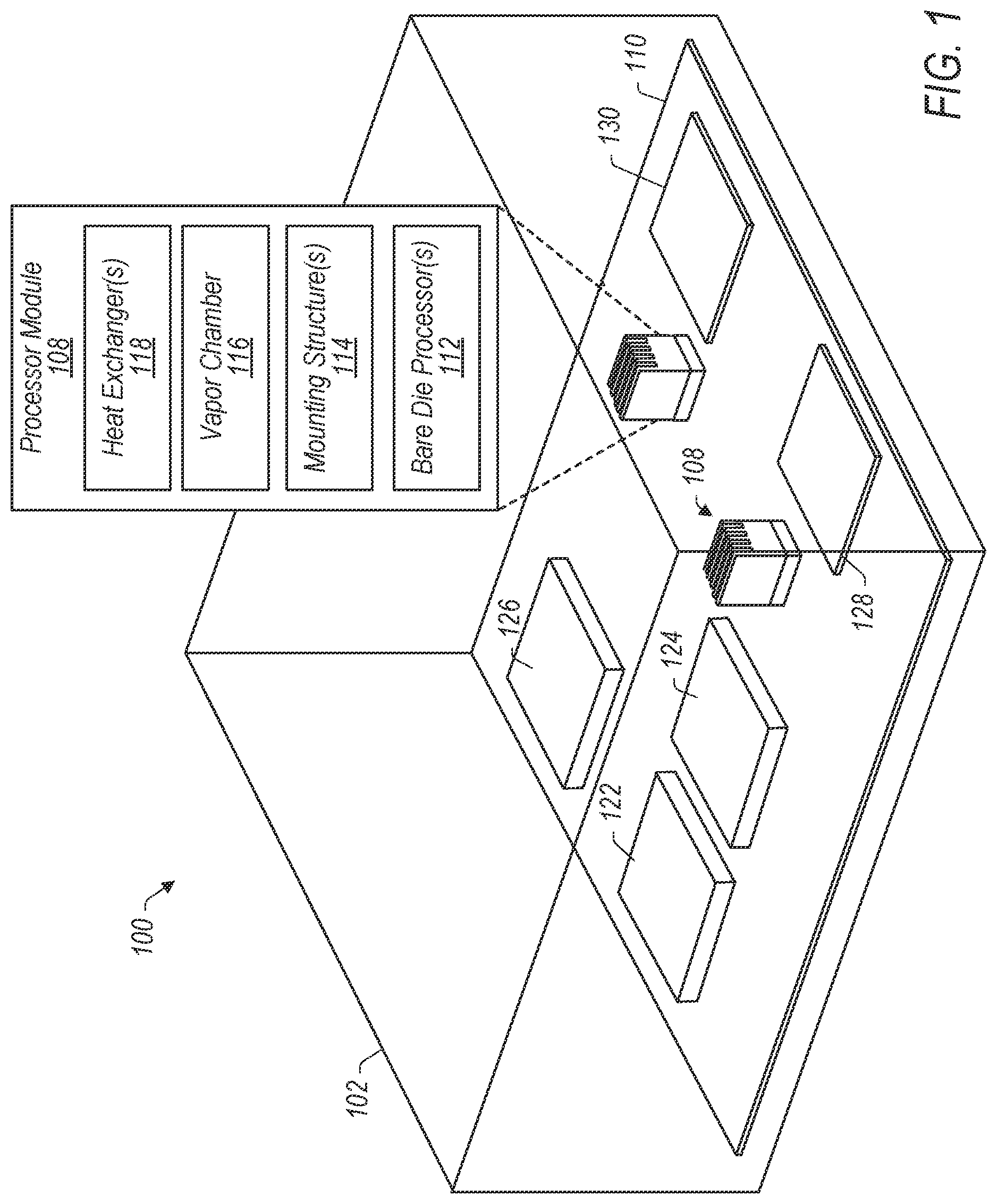 Patent US12315779 Figure 1 – Vapor chamber heat spreader for bare die processors