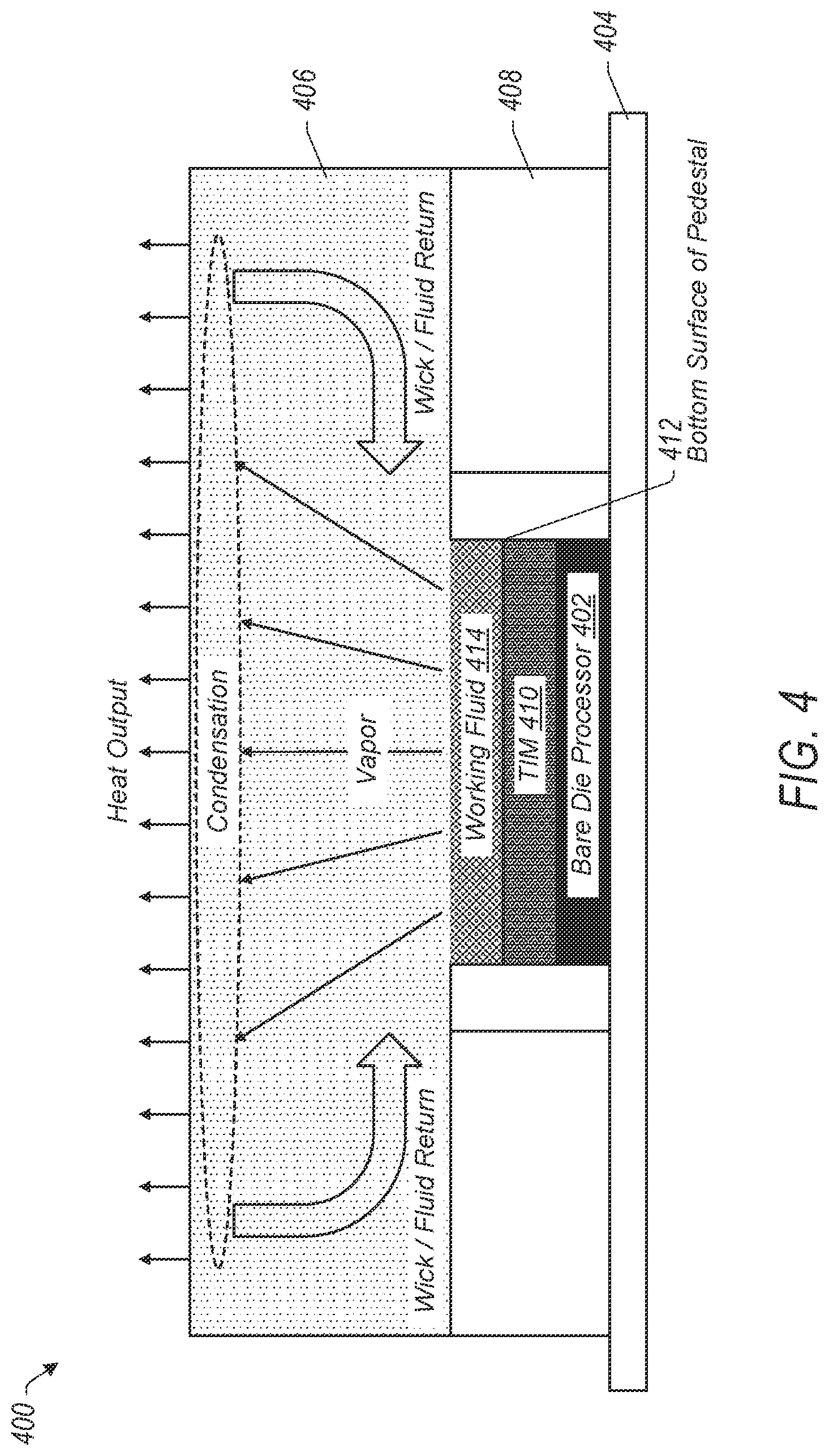 Patent US12315779 Figure 4 – Vapor chamber heat spreader for bare die processors