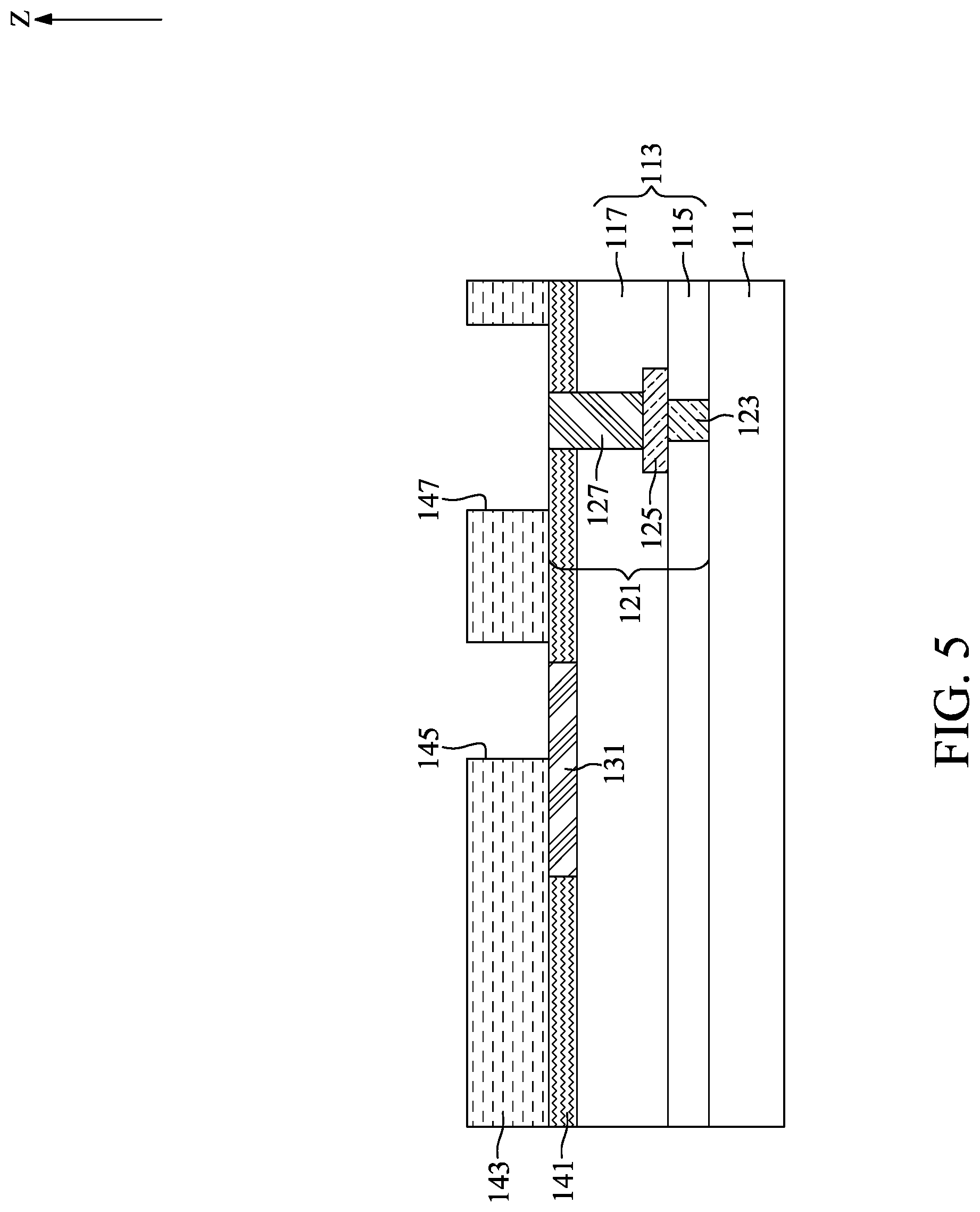 Patent US12315793 Figure 5 – Semiconductor device with redistribution plugs