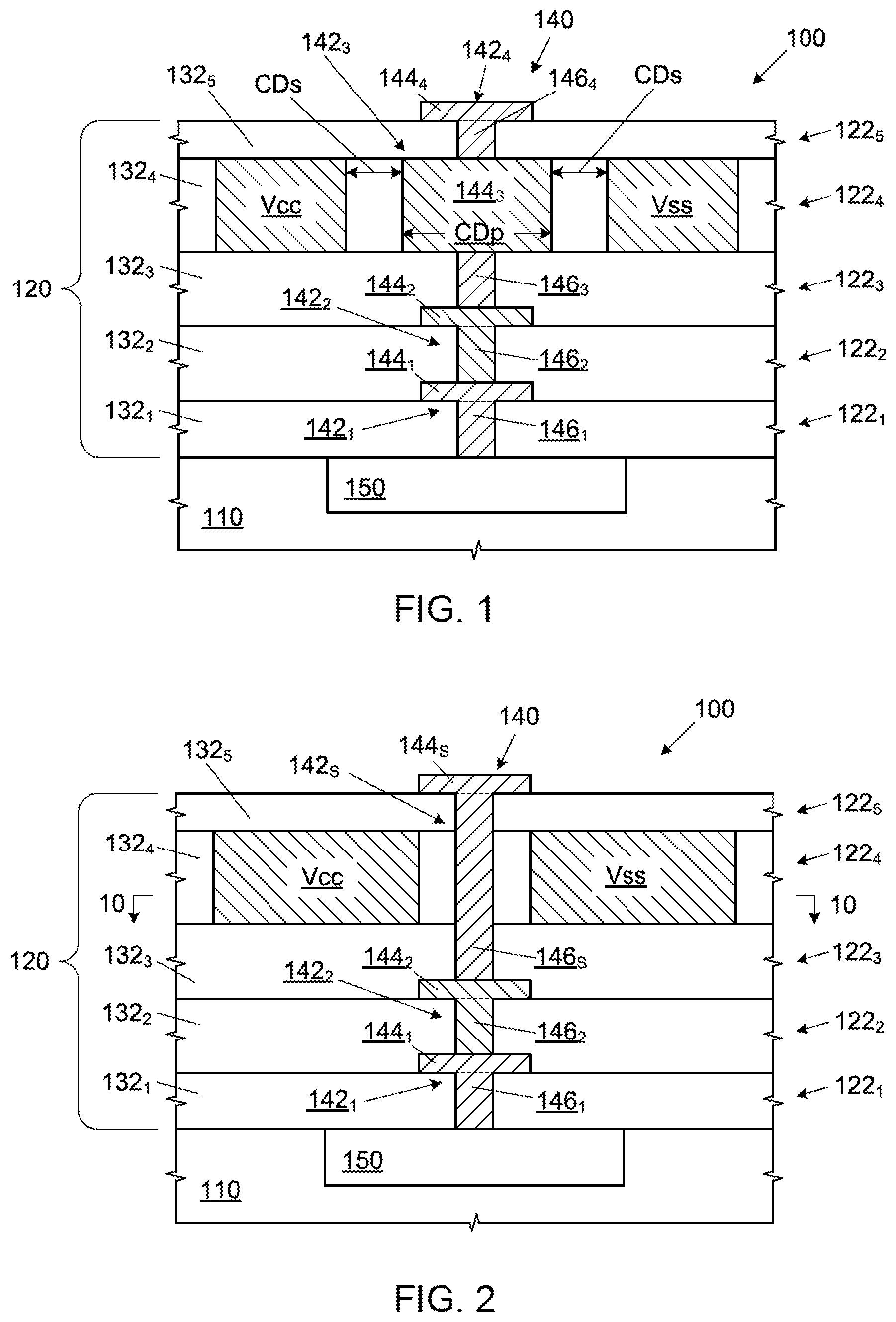 Patent US12315794 Figure 1 – Skip level vias in metallization layers for integrated circuit devices