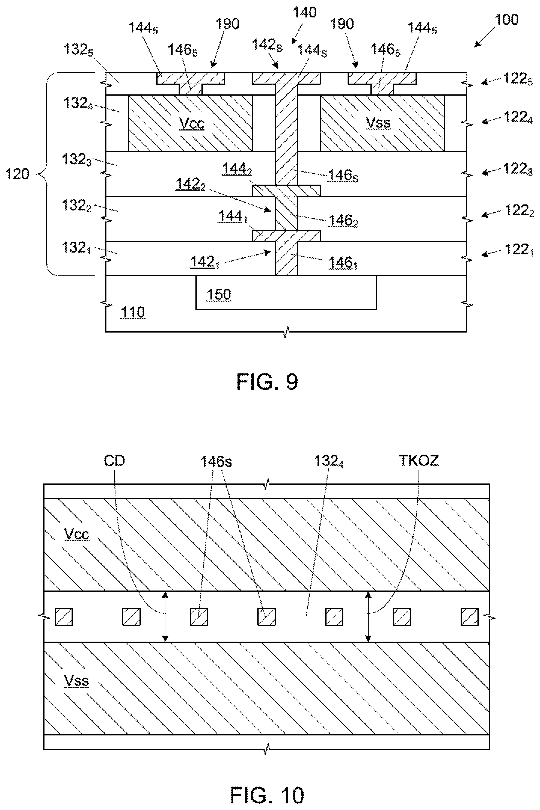 Patent US12315794 Figure 5 – Skip level vias in metallization layers for integrated circuit devices