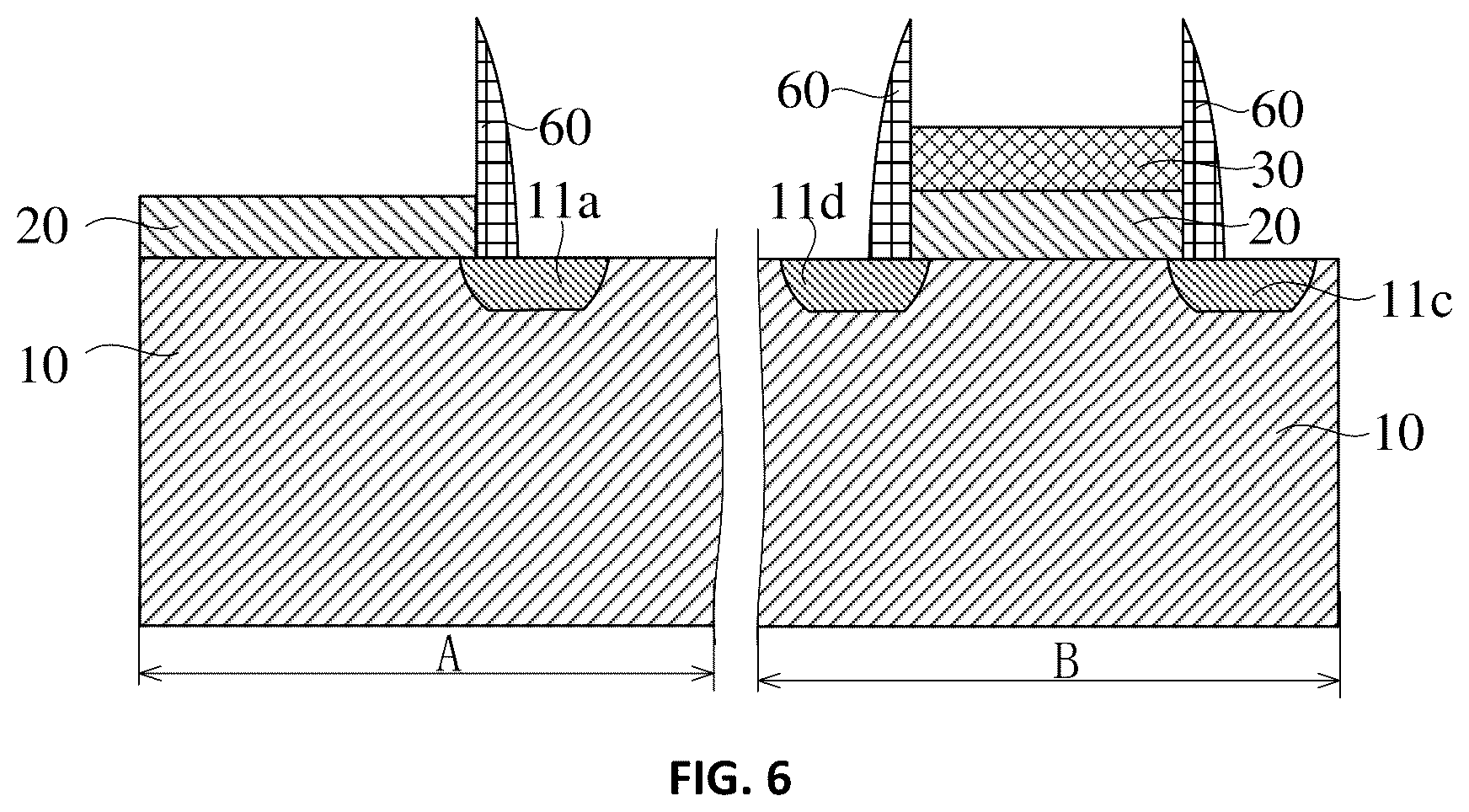 Patent US12315799 Figure 6 – Semiconductor structures of anti-fuse devices and core devices with different dielectric layers