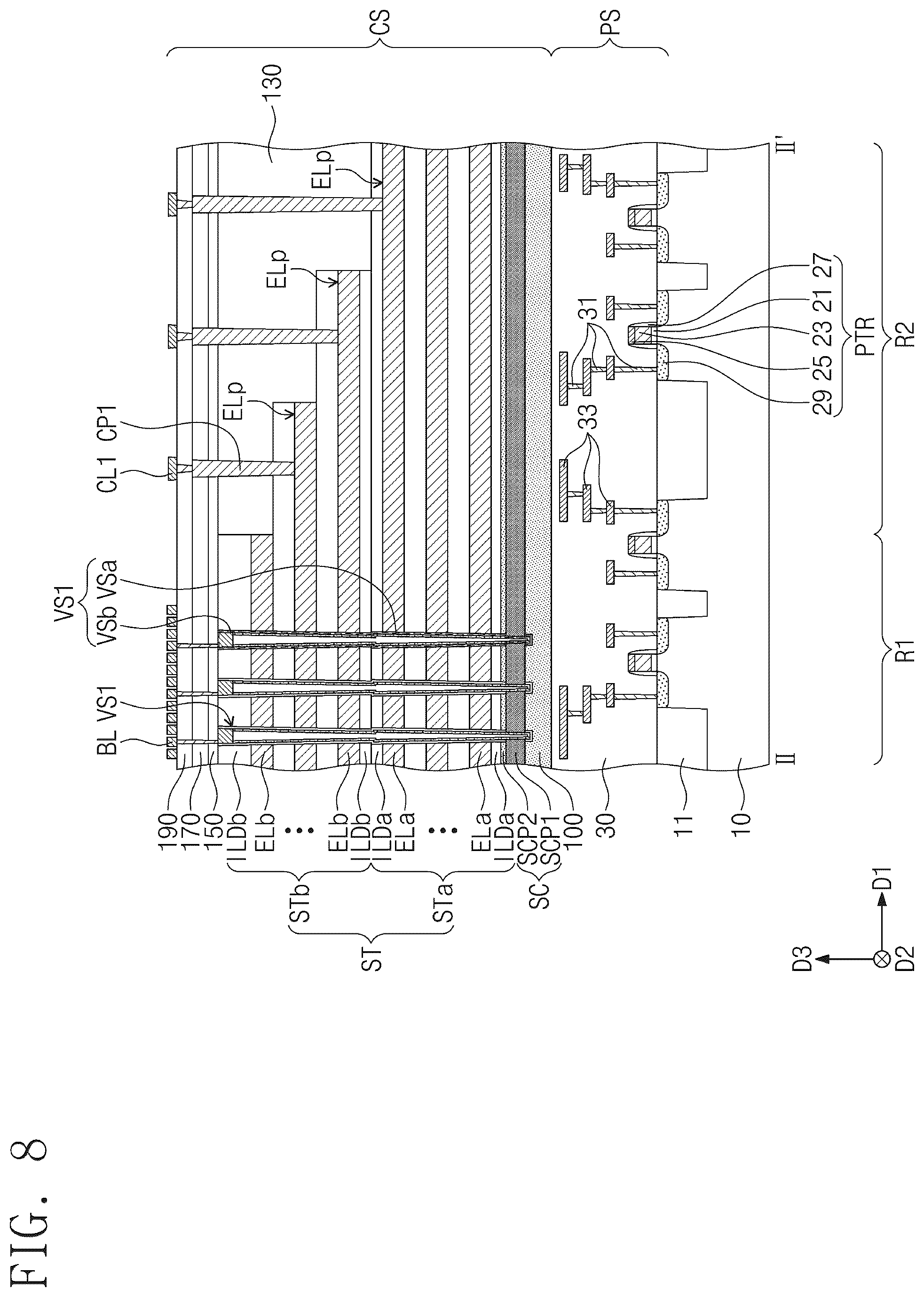 Patent US12315816 Figure 10 – Three-dimensional semiconductor memory device including separation structures and sacrificial layers and electronic system including the same