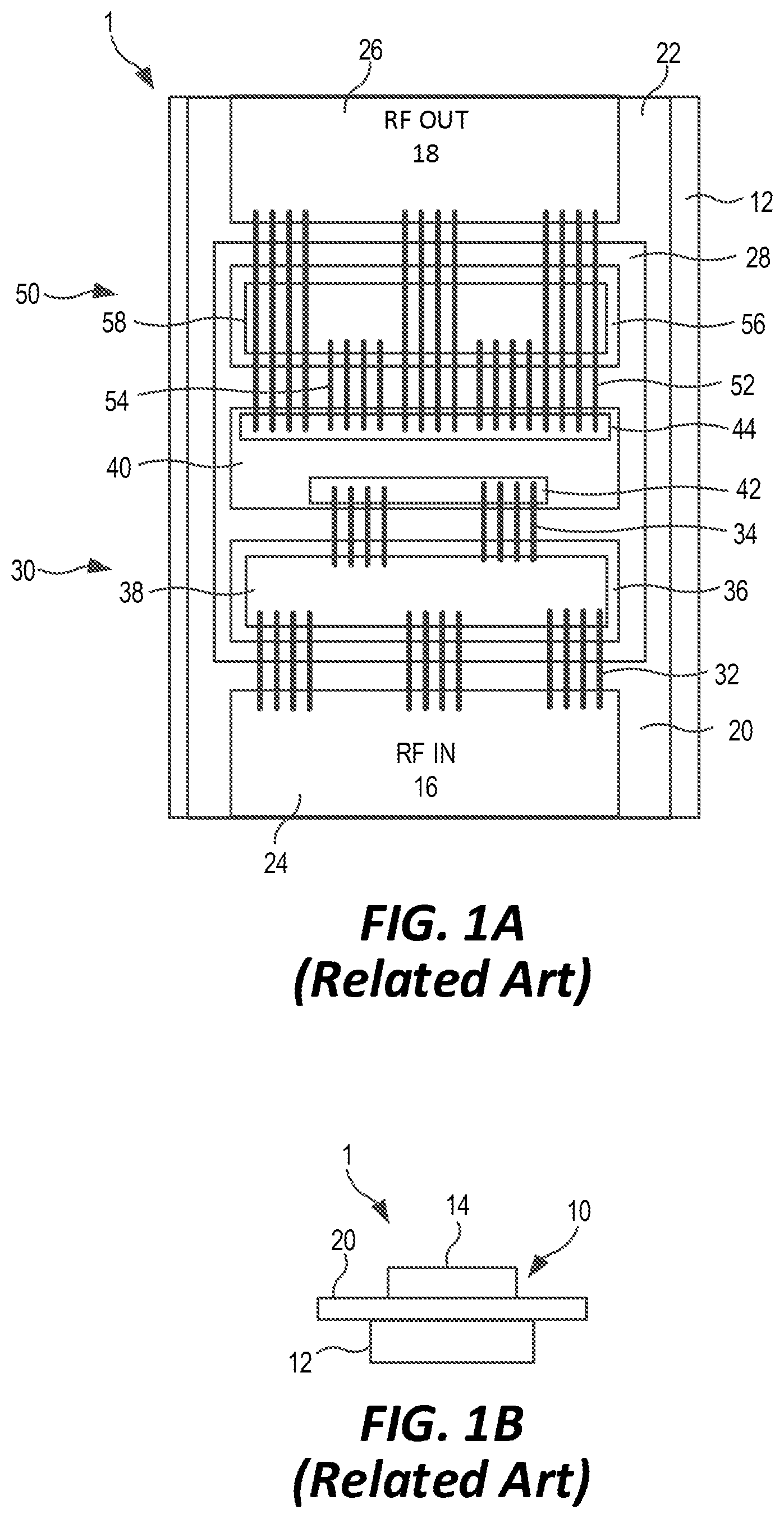 Patent US12315829 Figure 1 – Packaged transistor amplifiers that include integrated passive device matching structures having distributed shunt inductances