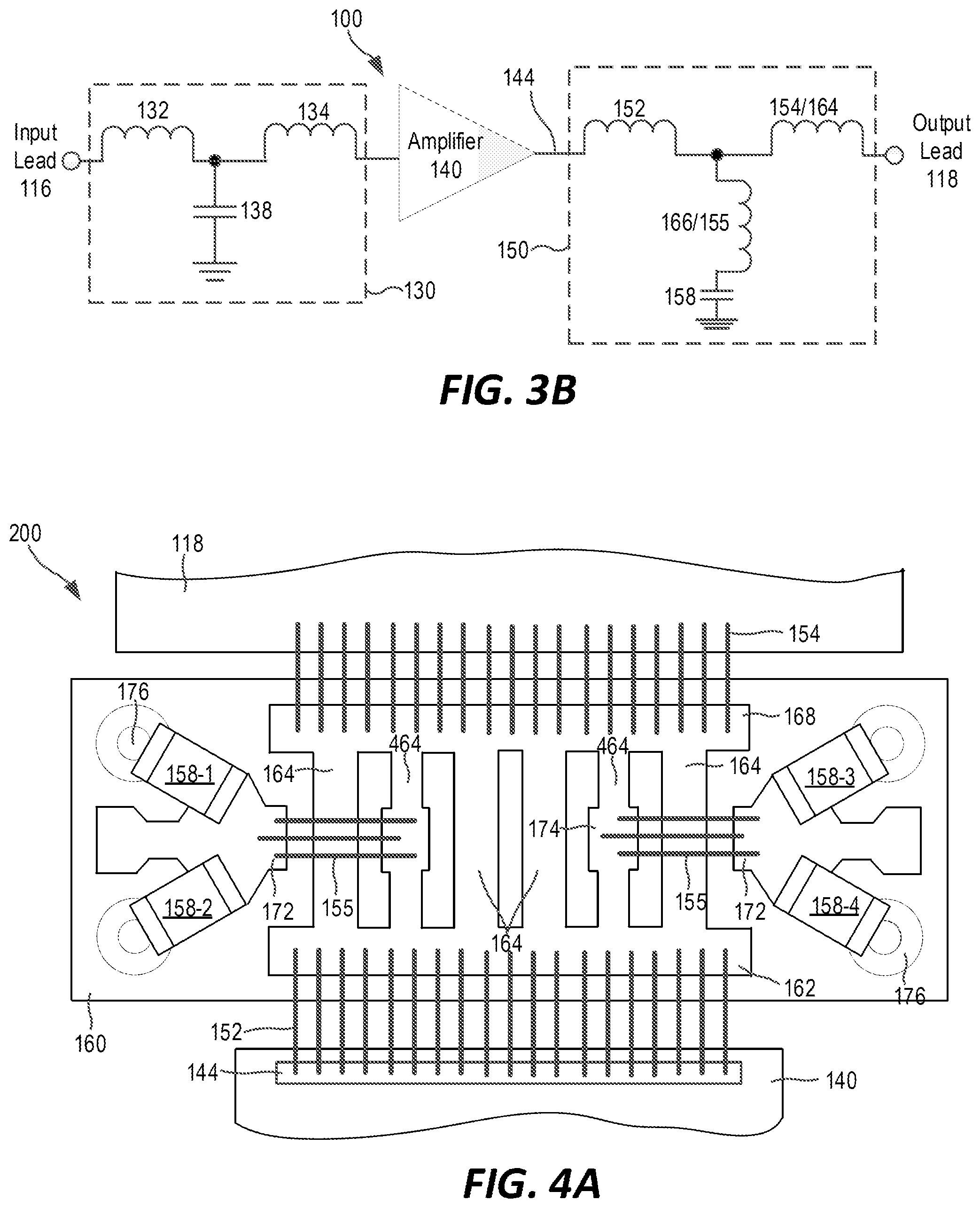 Patent US12315829 Figure 5 – Packaged transistor amplifiers that include integrated passive device matching structures having distributed shunt inductances