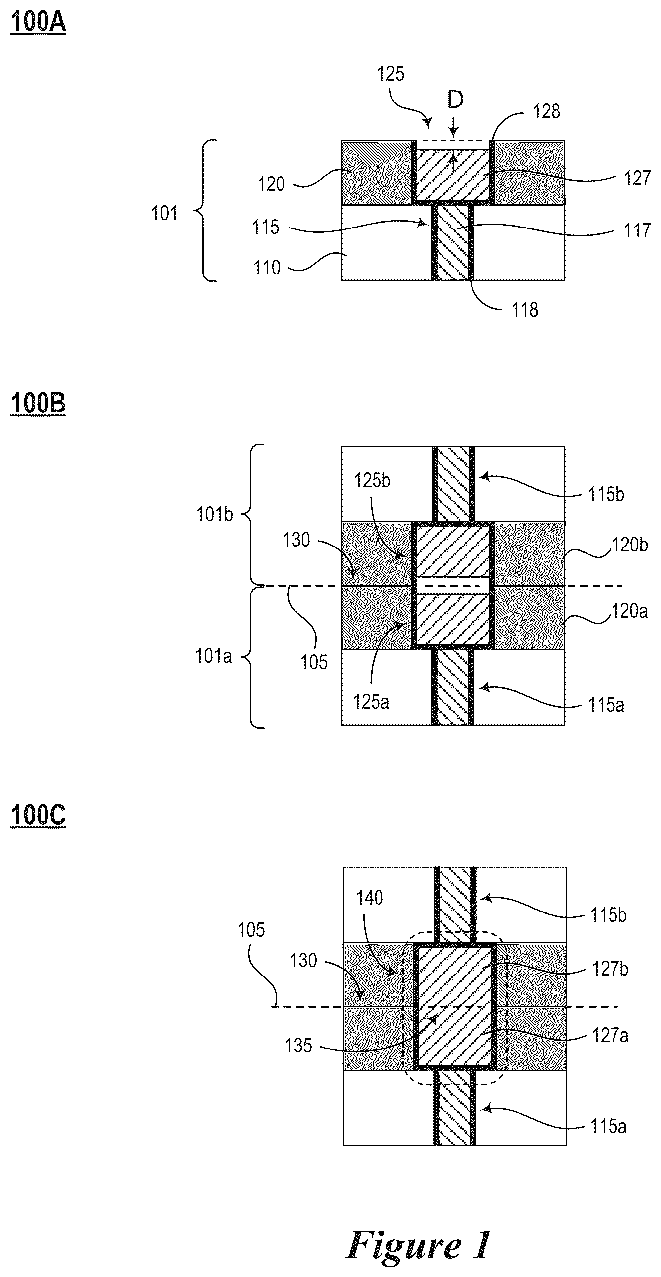 Patent US12315833 Figure 1 – Conductive buffer layers for semiconductor die assemblies and associated systems and methods