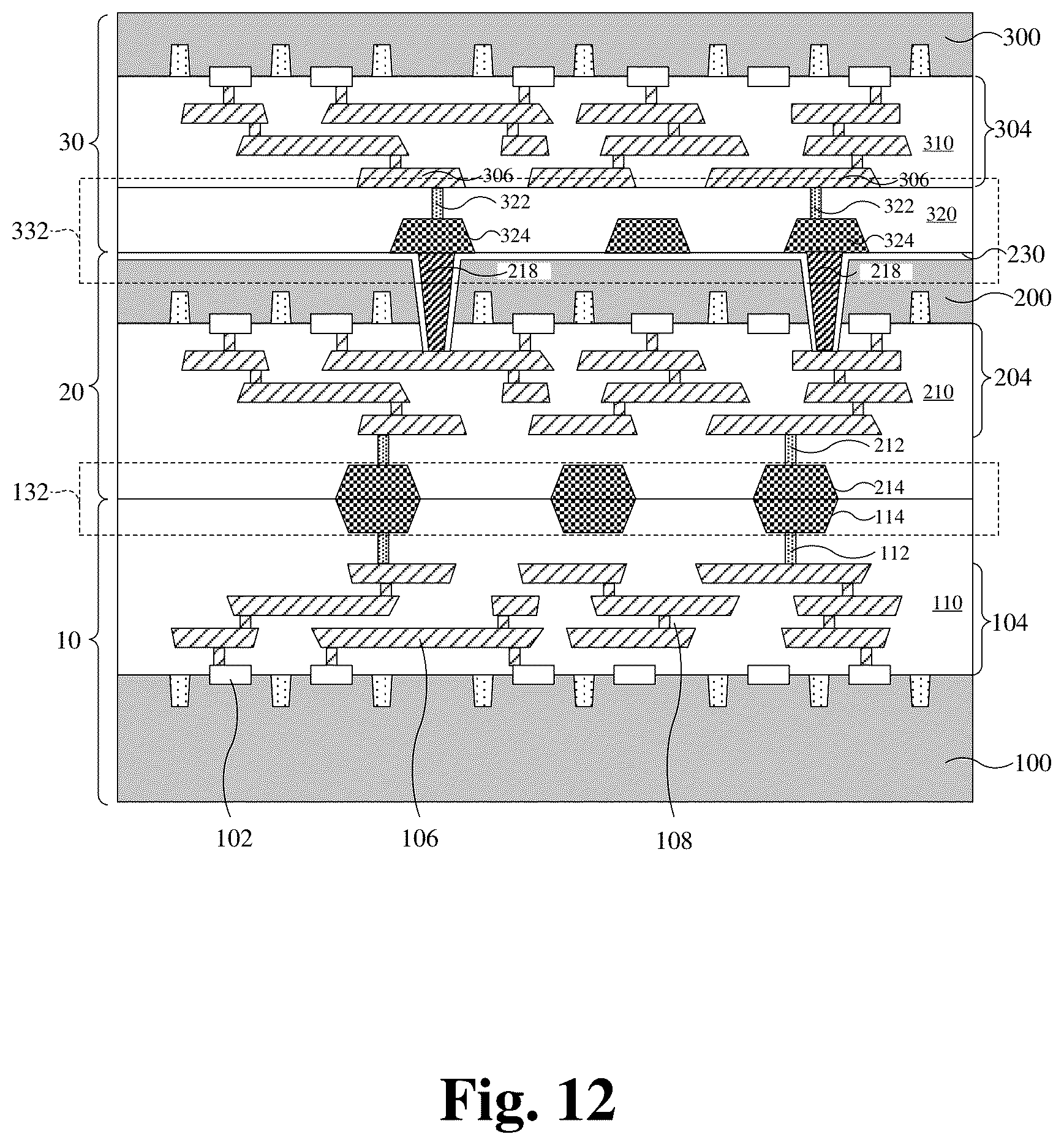 Patent US12315843 Figure 8 – Hybrid bonding technology for stacking integrated circuits