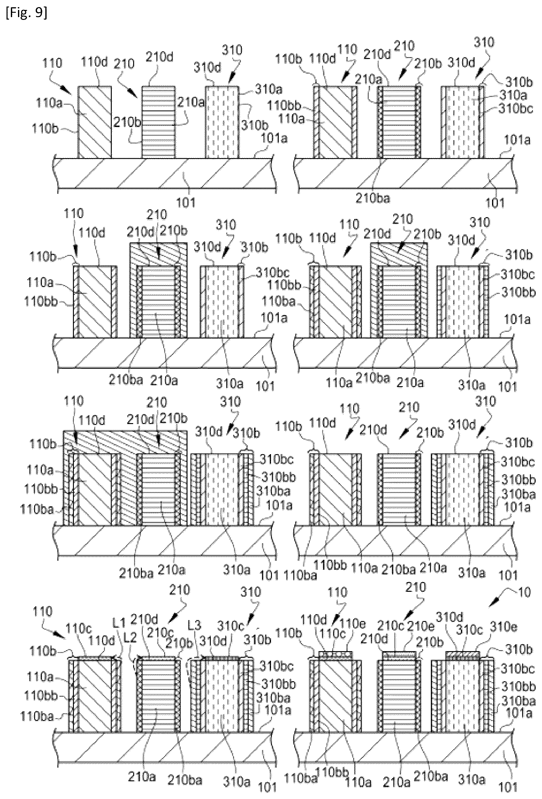 Patent US12315848 Figure 5 – Optoelectronic device comprising multicolour light-emitting diodes and a method of manufacturing an optoelectronic device
