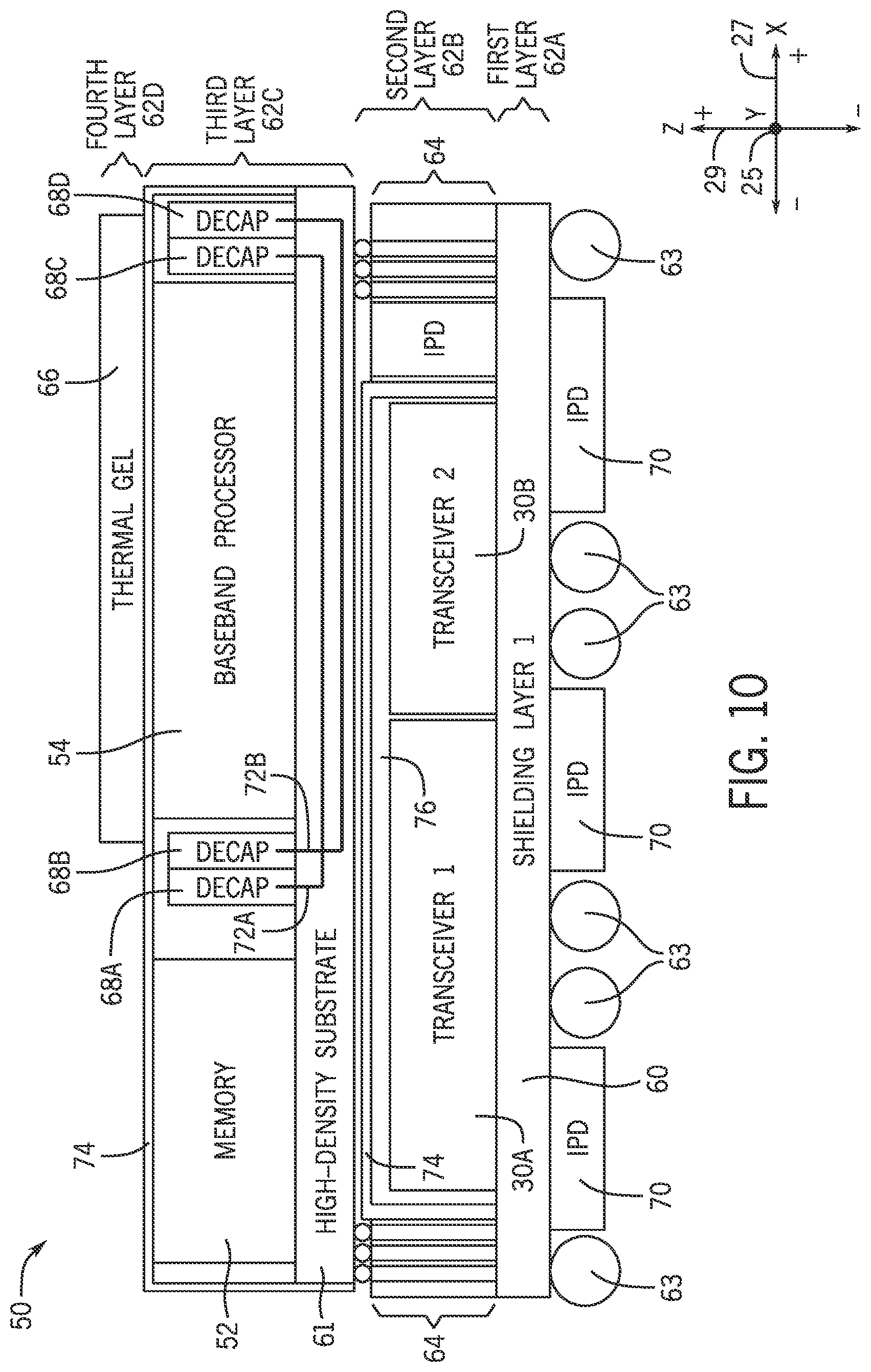 Patent US12315853 Figure 7 – System packaging for cellular modem and transceiver system of heterogeneous stacking