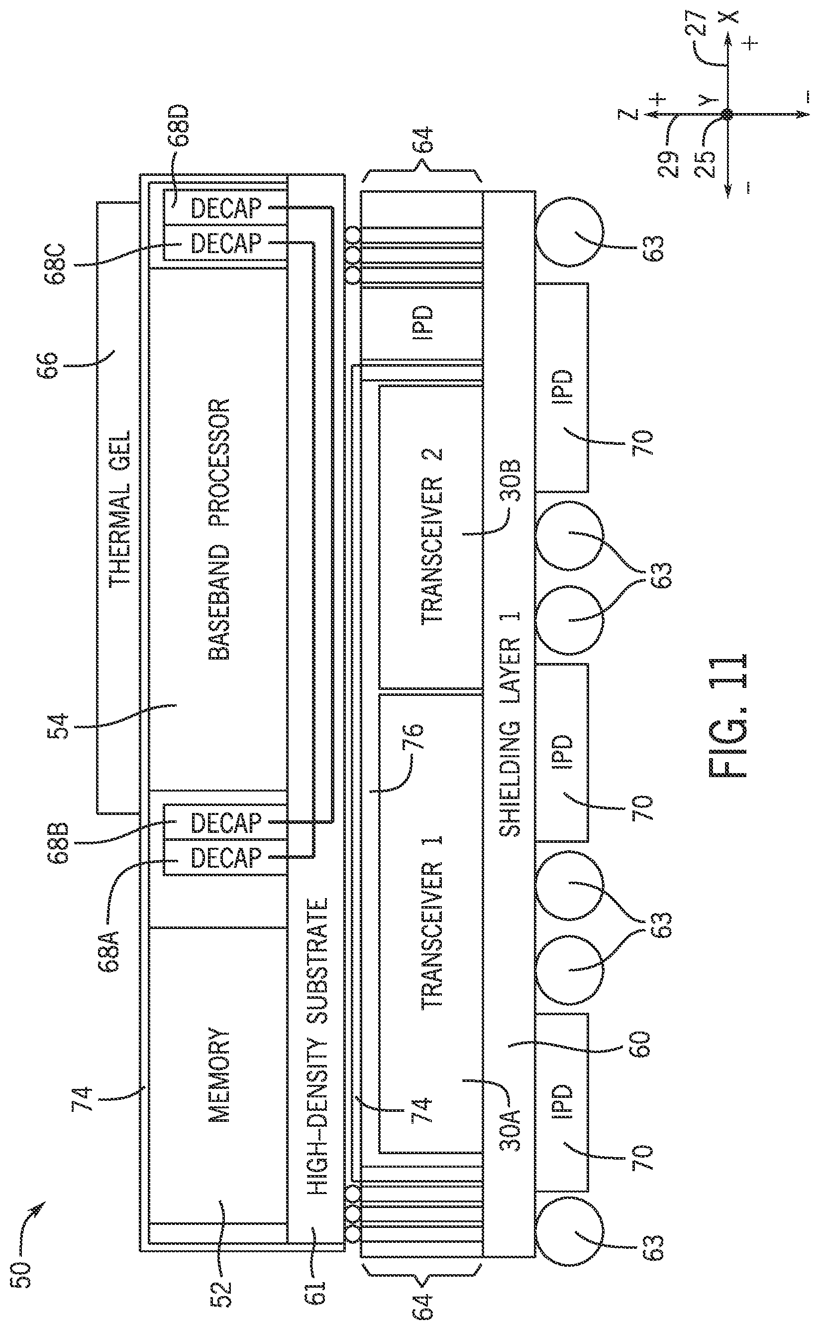 Patent US12315853 Figure 8 – System packaging for cellular modem and transceiver system of heterogeneous stacking