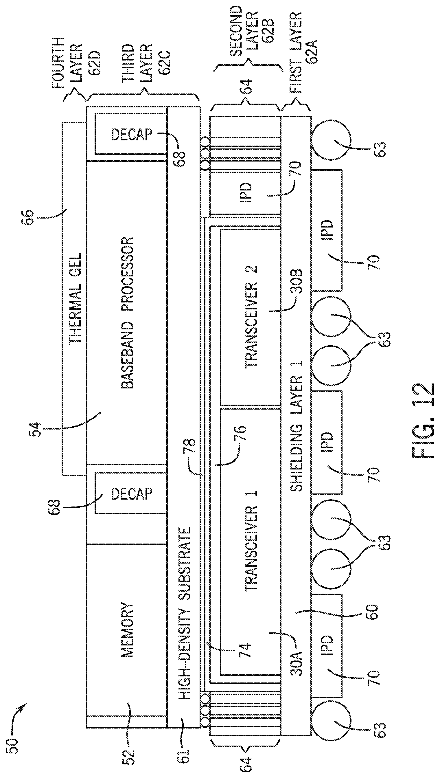 Patent US12315853 Figure 9 – System packaging for cellular modem and transceiver system of heterogeneous stacking