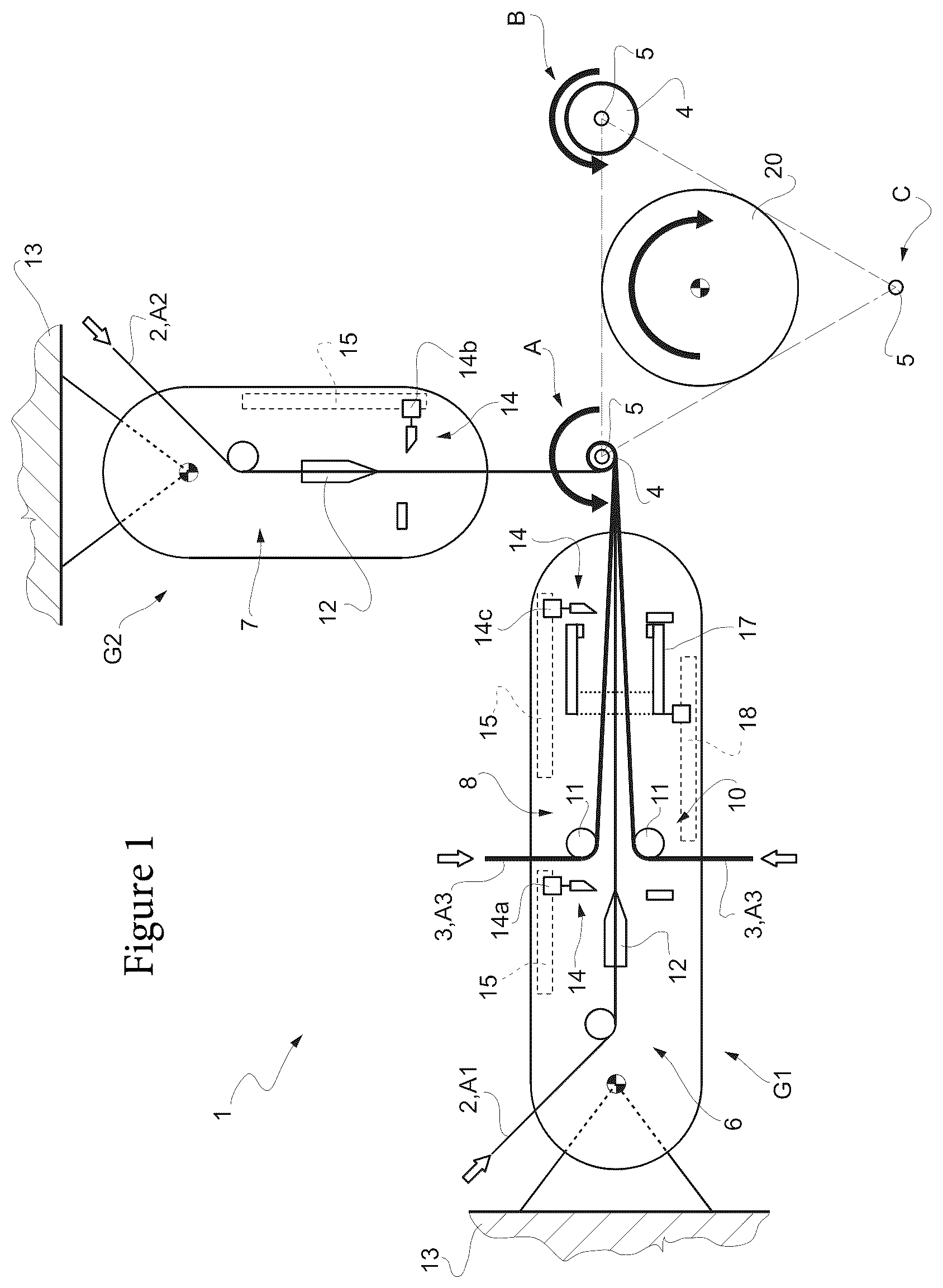 Patent US12315867 Figure 1 – Apparatus and relative method for winding strips of material for the production of electrical energy storage devices