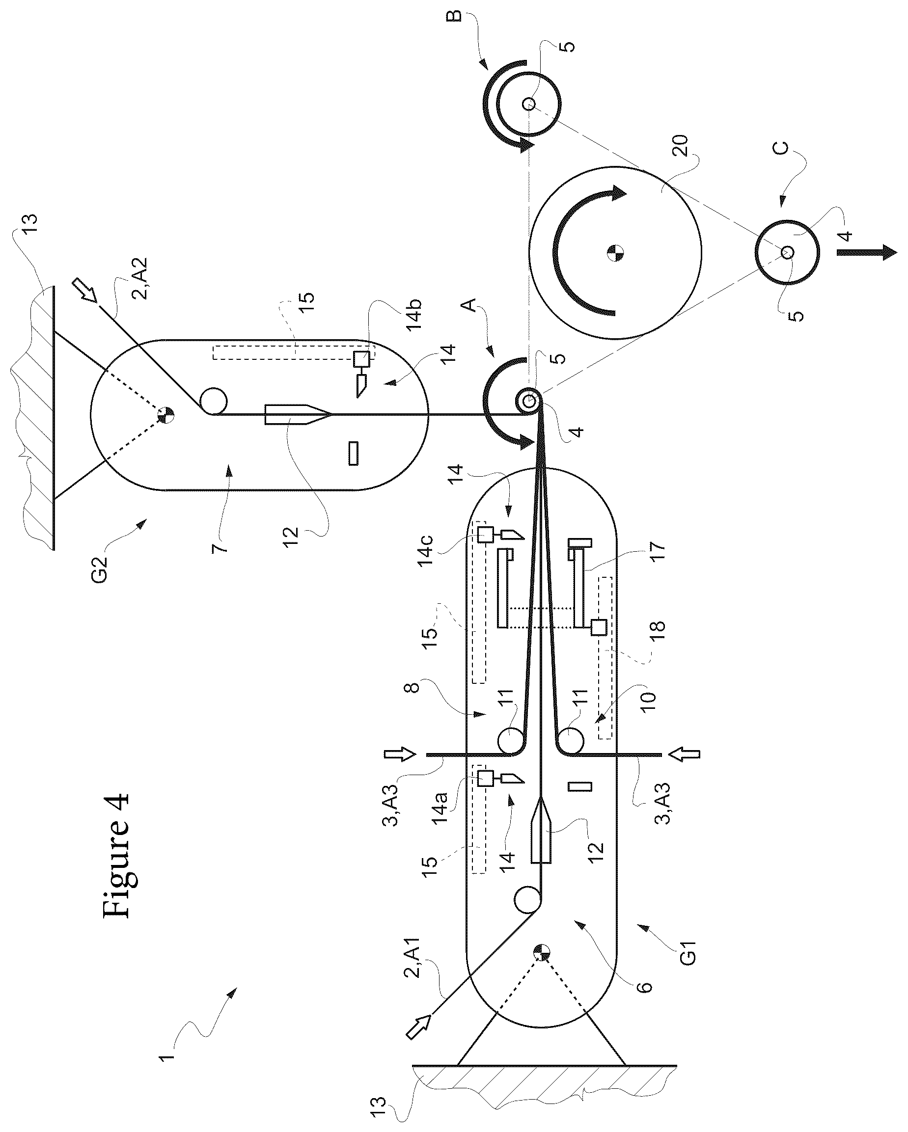 Patent US12315867 Figure 4 – Apparatus and relative method for winding strips of material for the production of electrical energy storage devices