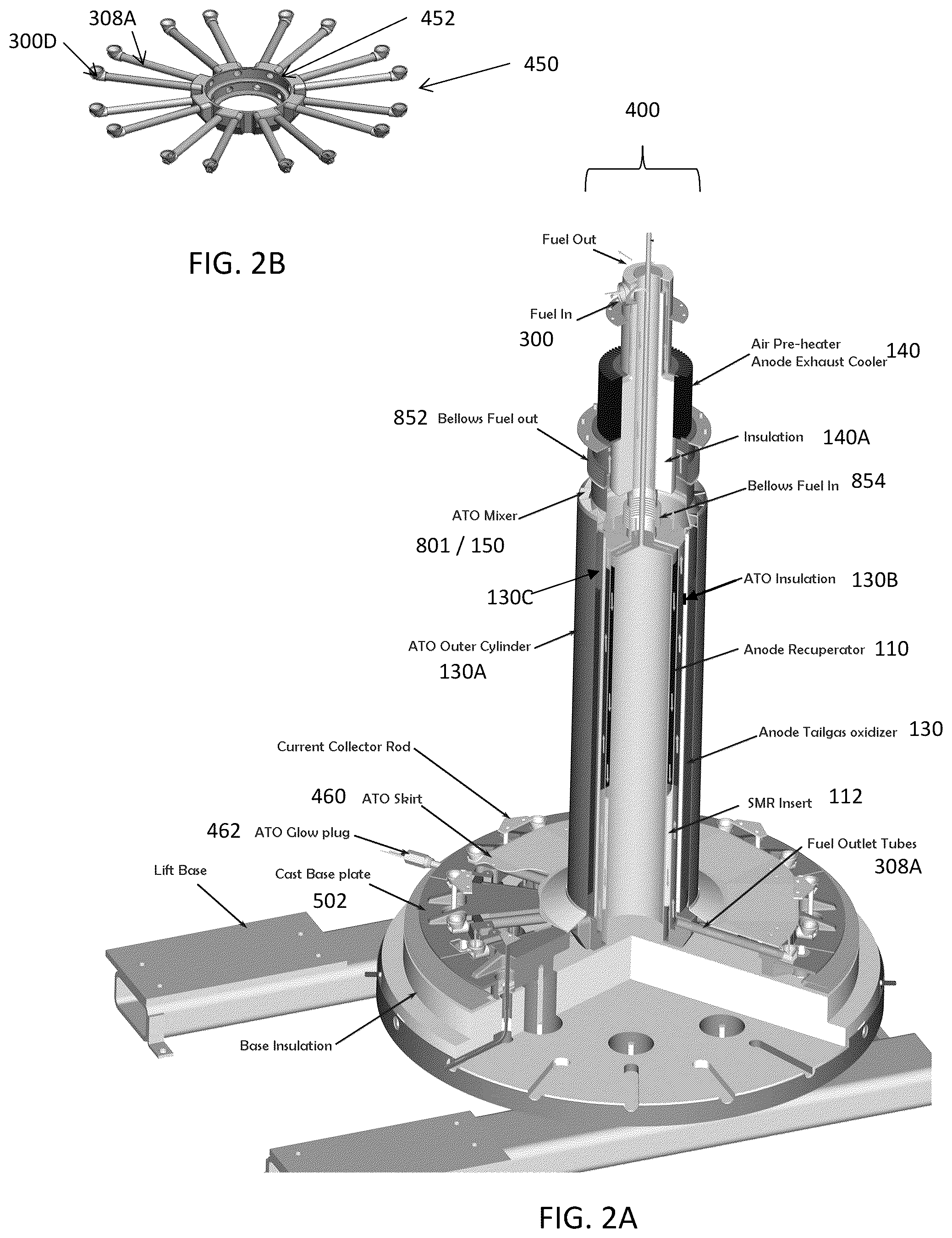 Patent US12315972 Figure 2 – Solid oxide fuel cell system containing low temperature oxidizer and method of operating same with reduced carbon monoxide output