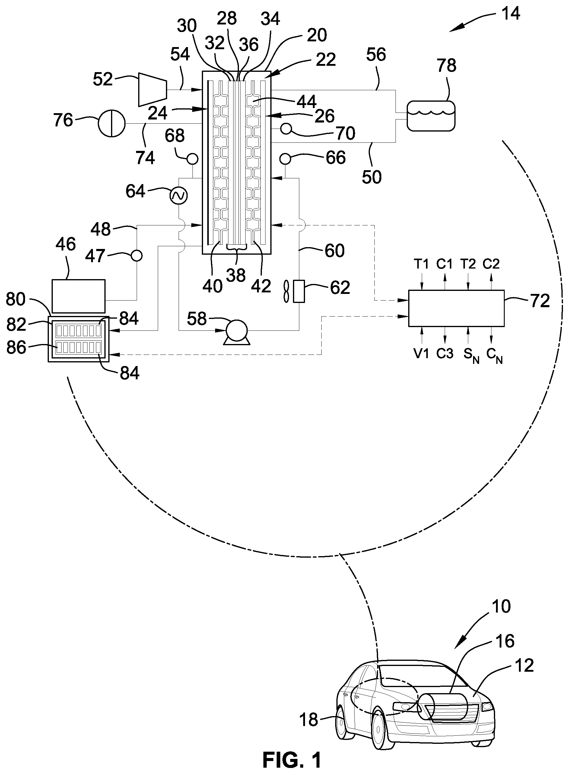 Patent US12315977 Figure 1 – Shock-force mitigation systems and methods for electrochemical fuel cell stacks