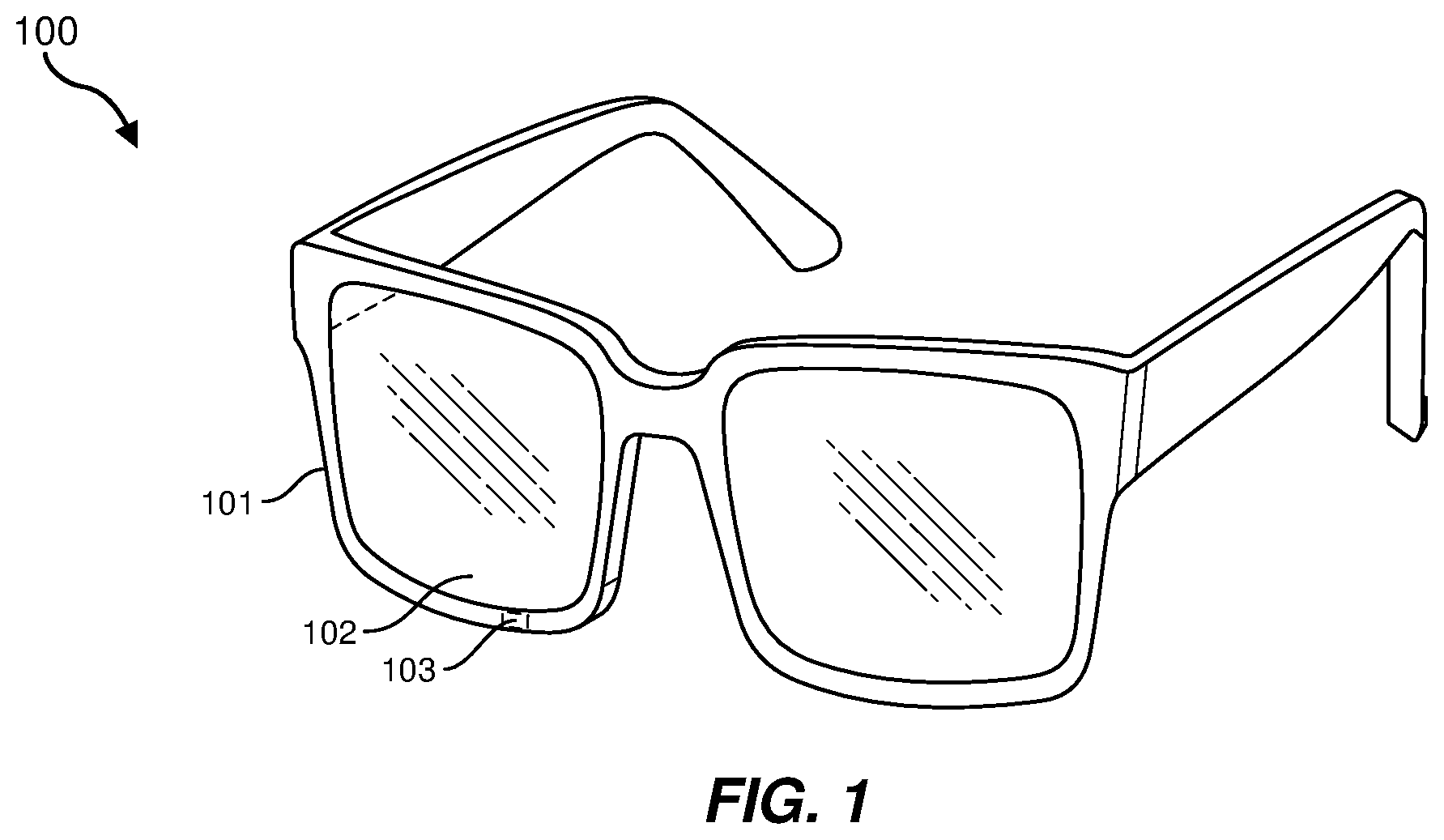 Patent US12315984 Figure 1 – Transparent antenna coexisting with other transparent structures in augmented reality glass lenses