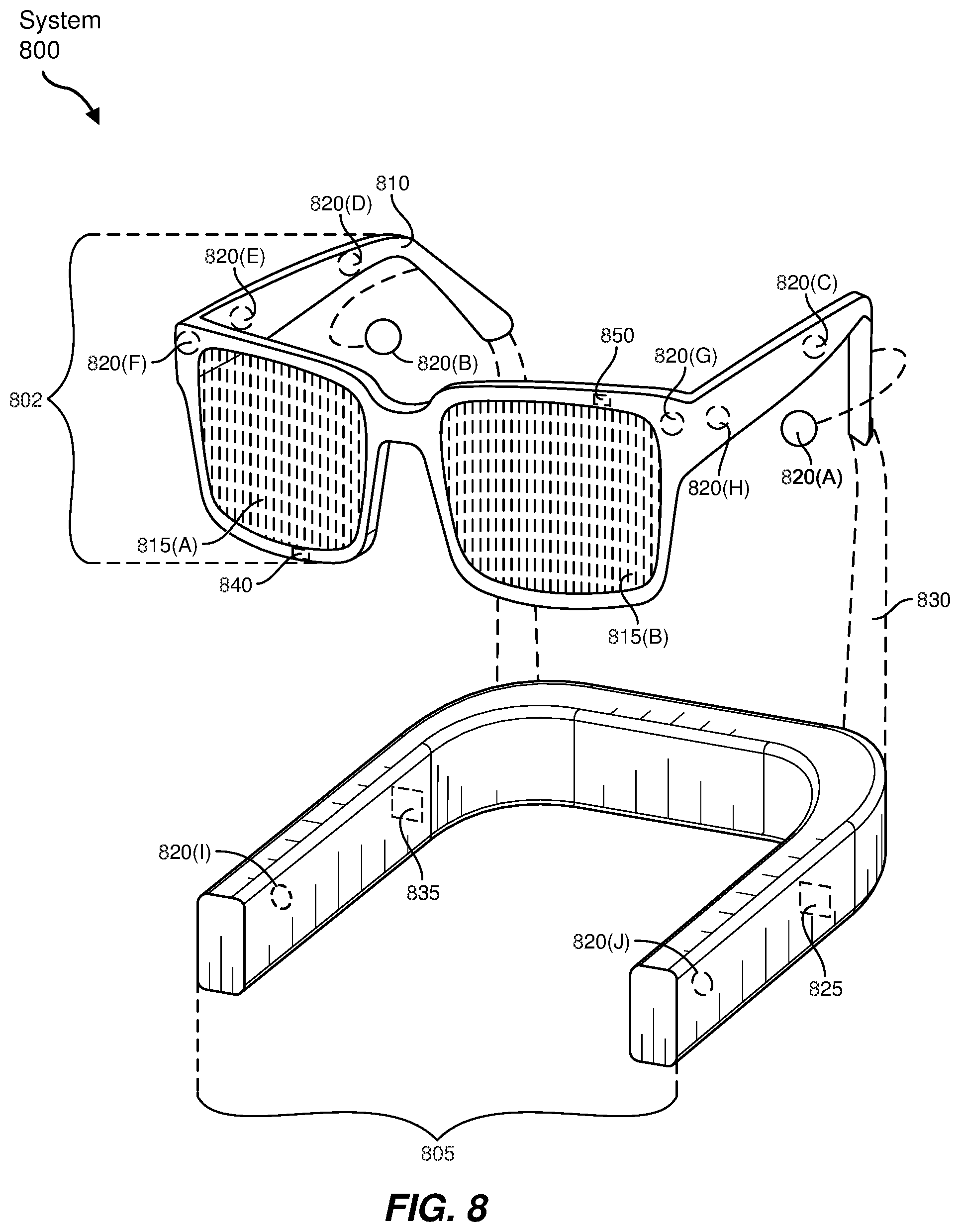 Patent US12315984 Figure 9 – Transparent antenna coexisting with other transparent structures in augmented reality glass lenses