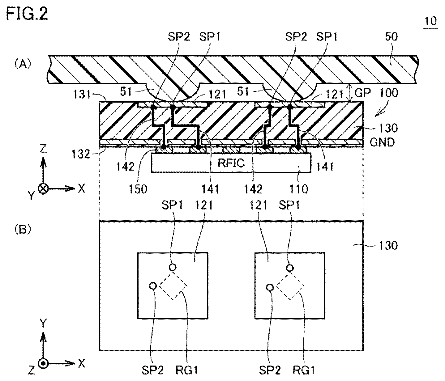 Patent US12315993 Figure 2 – Communication device including a pressing member in contact with a cover member and a dielectric substrate