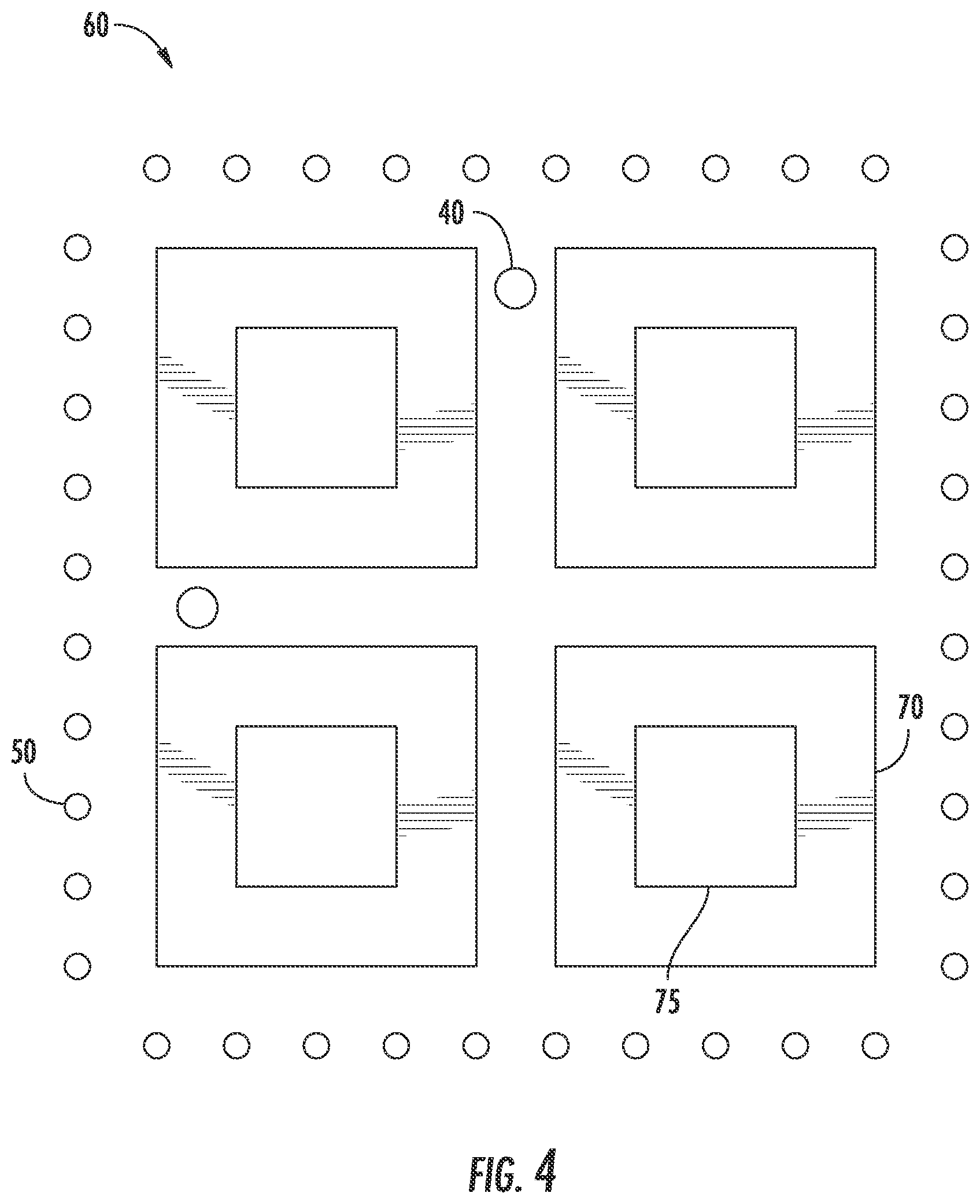 Patent US12316007 Figure 4 – Feeding circuit layout for 4 x 4 linear AoX arrays