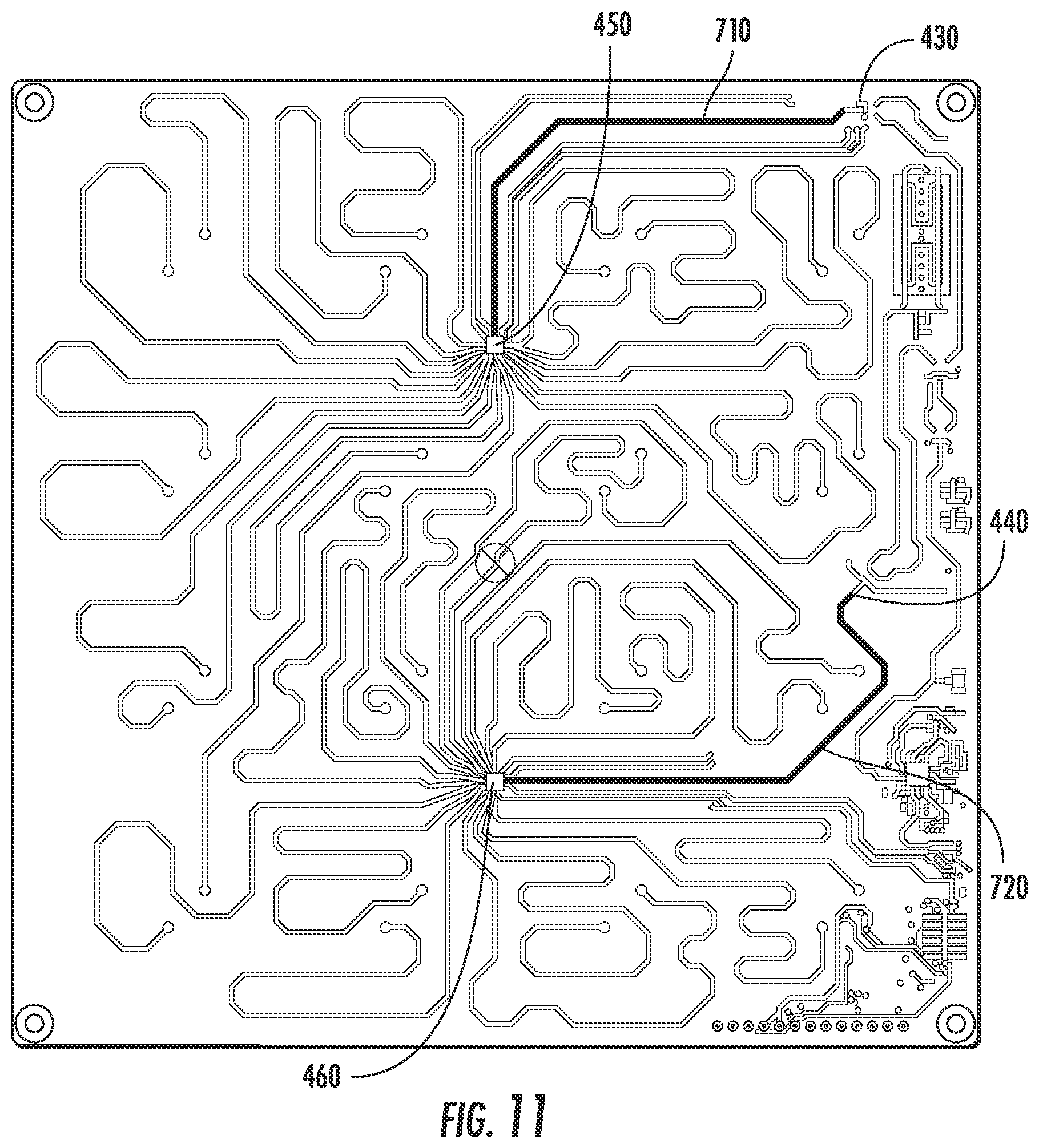 Patent US12316007 Figure 11 – Feeding circuit layout for 4 x 4 linear AoX arrays
