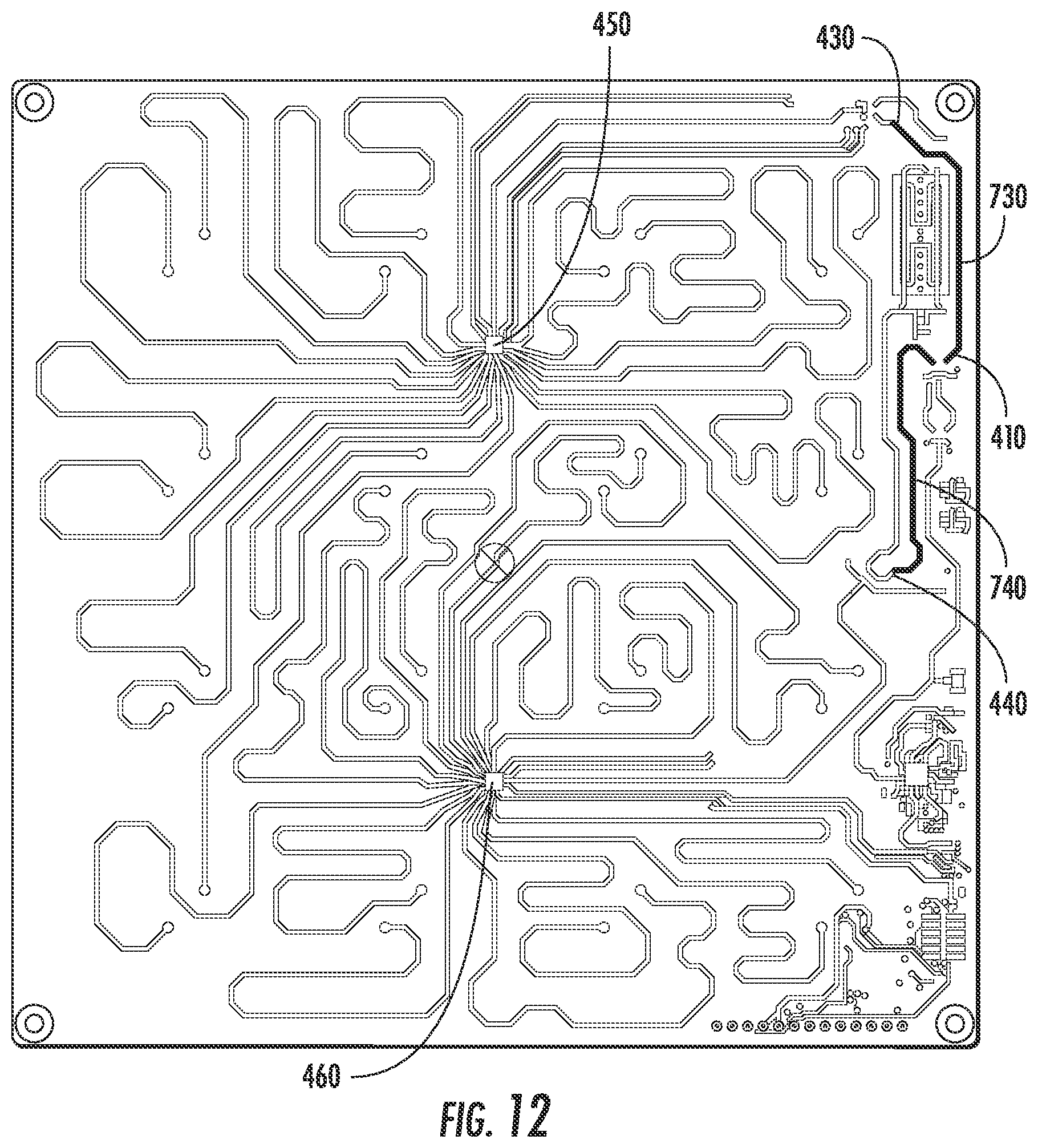 Patent US12316007 Figure 12 – Feeding circuit layout for 4 x 4 linear AoX arrays